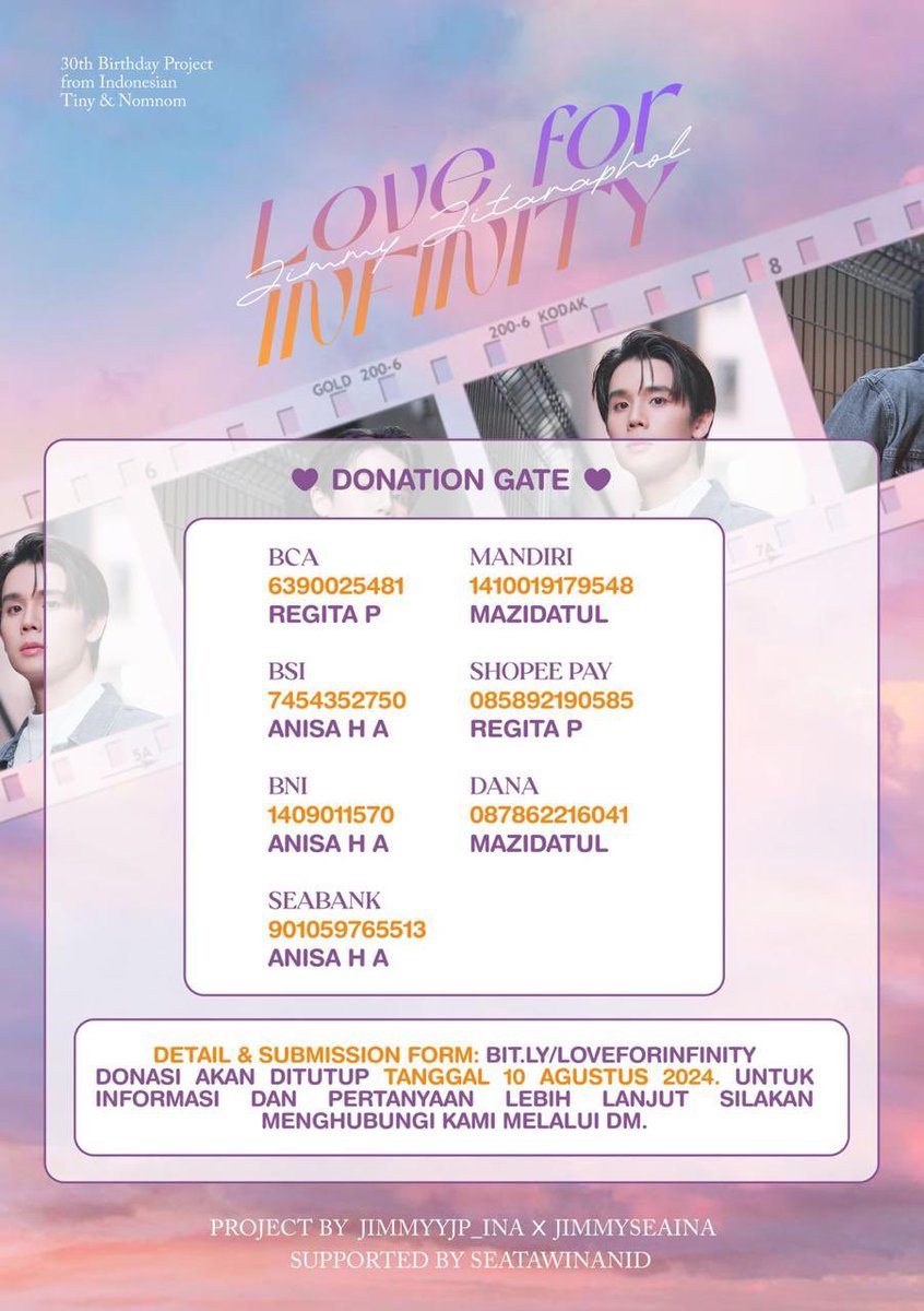 ThaiFanbaseID's tweet photo. 🌄💜 𝐋𝐎𝐕𝐄 𝐅𝐎𝐑 𝐈𝐍𝐅𝐈𝐍𝐈𝐓𝐘 🌄💜
Jimmy Jitaraphol 30th Birthday Project
by: @Jimmyyjp_INA x @jimmyseaina

Halo guys!
Team Jimmyyjp_INA kembali dengan project special terbaru, karena dalam beberapa waktu lagi Dokter Jimmy akan bertambah usia, https://t.co/bvOIbPoVaX