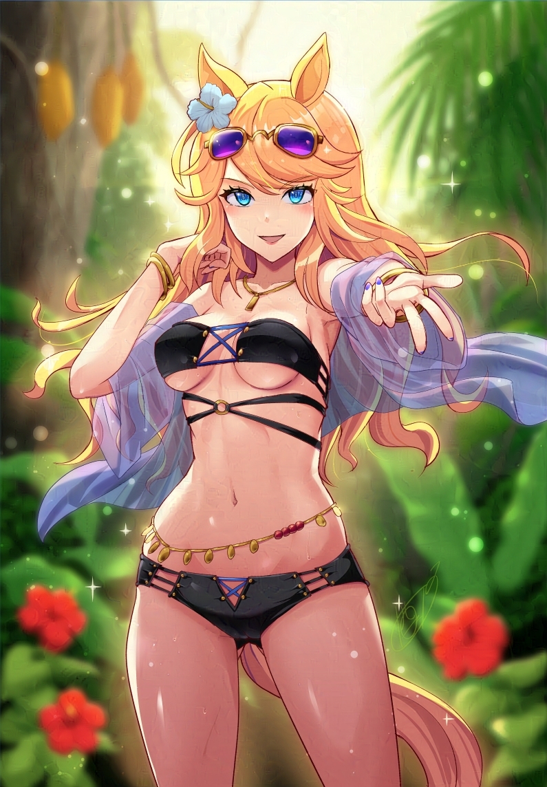 ゴールドシチー(ウマ娘) 「正しくビキニの定義を知ってる分けじゃないけど上下が分かれてたらそれでいいのかな?」|Dのイラスト
