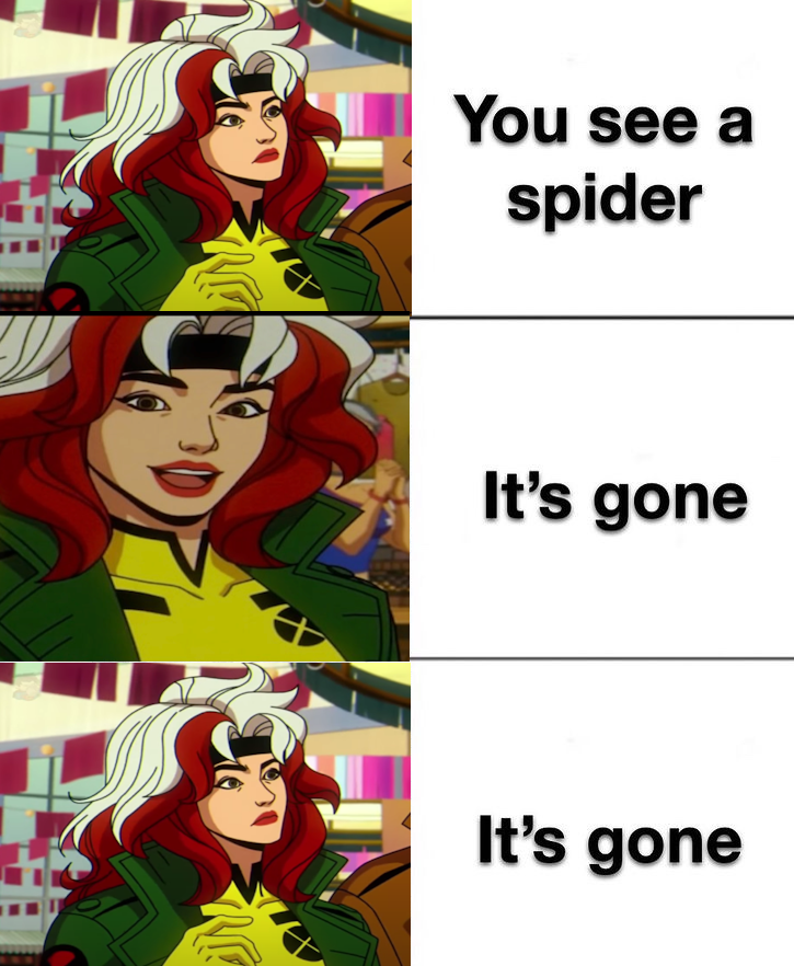 PunkerDuckie's tweet photo. WHERE DID IT GO
*sobs*
#xmen97 #xmen #xmencomics #xmentas97 #justiceforgambit #xmenmemes #xmenmeme #xmentas #xmentheanimatedseries #rogue #spider #hatespiders https://t.co/P6RgxXlRjA