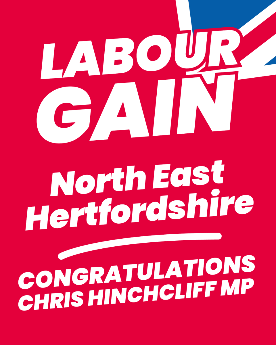 UKLabour's tweet photo. Labour GAIN North East Hertfordshire from the Conservatives 🌹 https://t.co/jiulP4WwGh