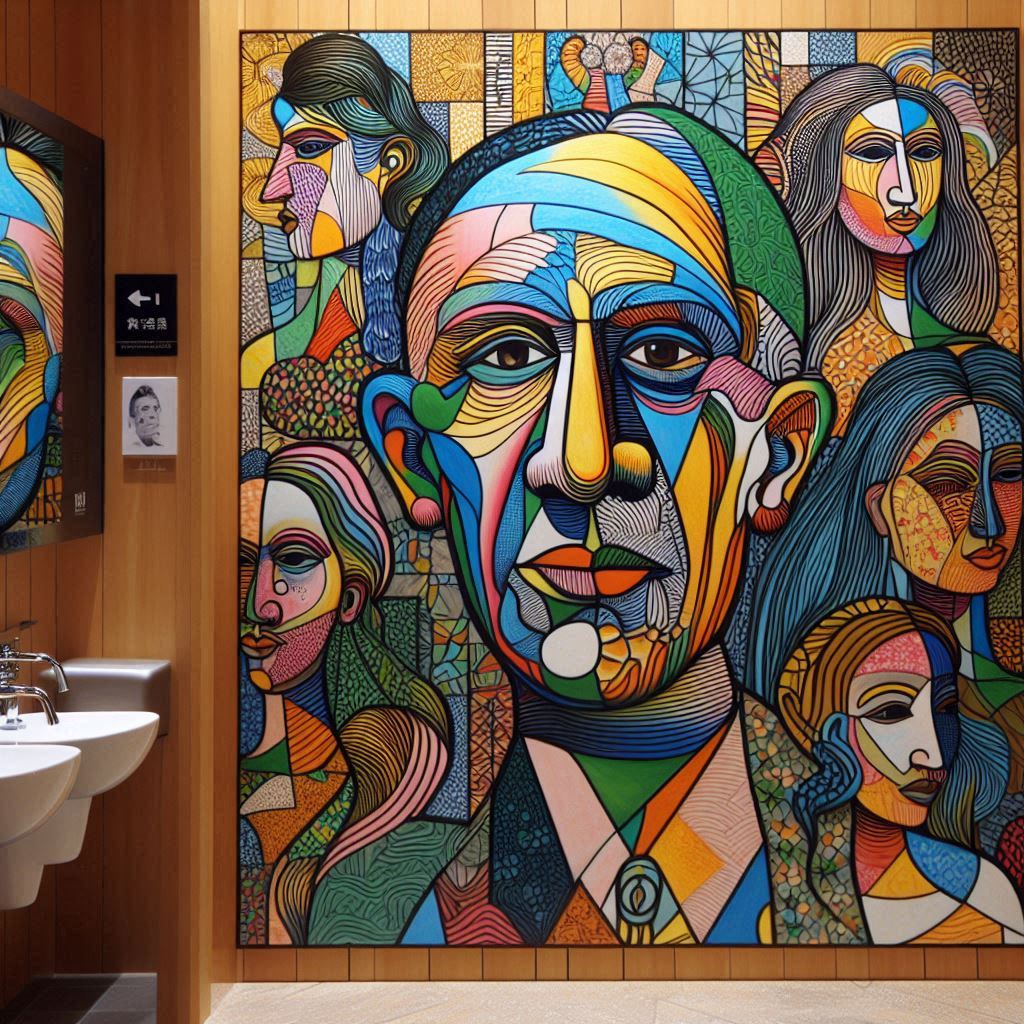 dailyworldai's tweet photo. prompt: Picasso’s art relocated to women’s restroom at MONA following a discrimination complaint

The curator argues exclusion was part of the artwork’s message.
#dailyworldai #Bing #bingimagecreator #World #News #DALLE #AIArt #AI #GenerativeArt #Picasso #MONA #Australia https://t.co/nz3Fj65xhT