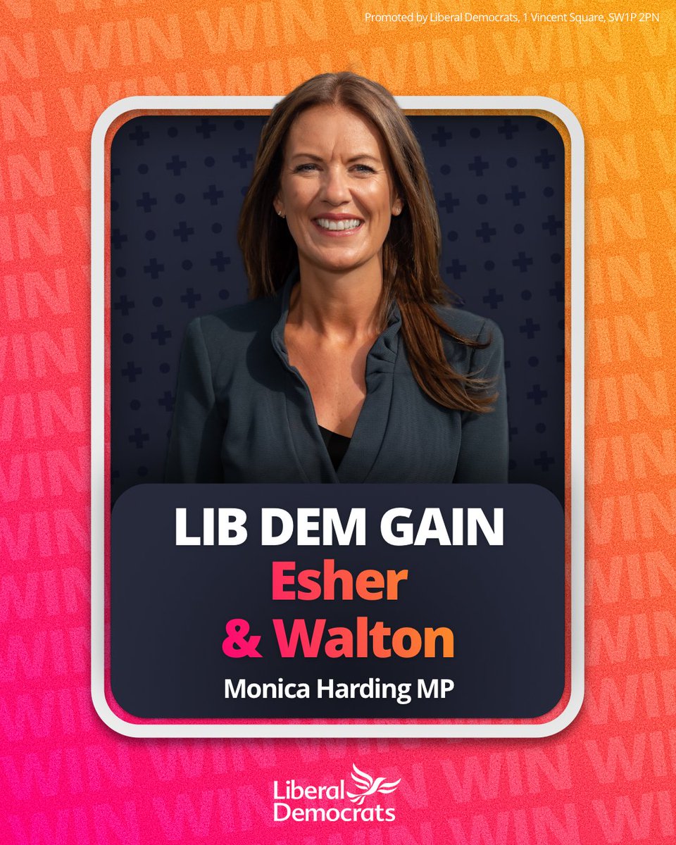 🔶Liberal Democrats GAIN Esher and Walton

Congratulations Monica Harding MP