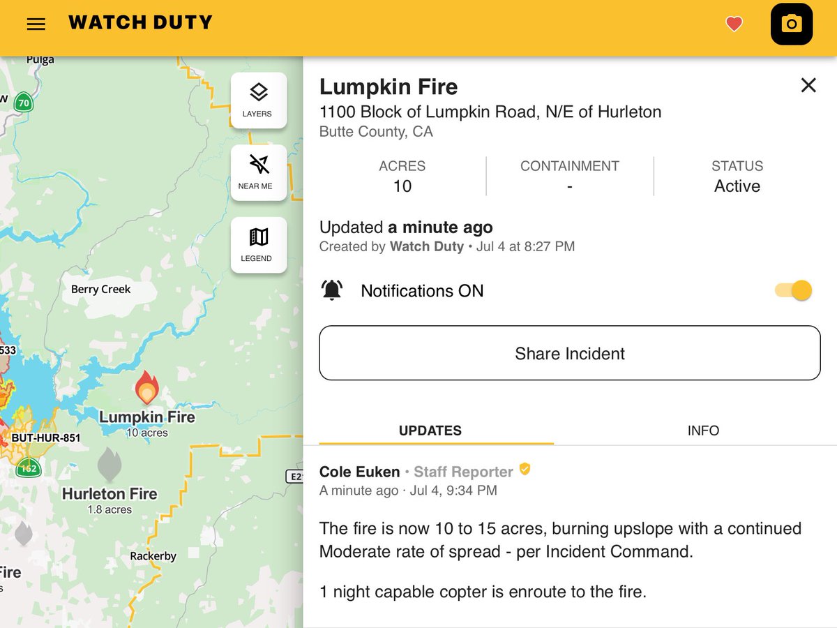 BCWildfireWkly's tweet photo. #LumpkinFire @ 1100 Block of Lumpkin Road, N/E of #Hurleton - https://t.co/metbDnZEq0

“The fire is now 10 to 15 acres, burning upslope with a continued Moderate rate of spread - per Incident Command.
1 night capable copter is enroute to the fire.” - Cole Euken, @watchdutyapp https://t.co/FyhotryOUp