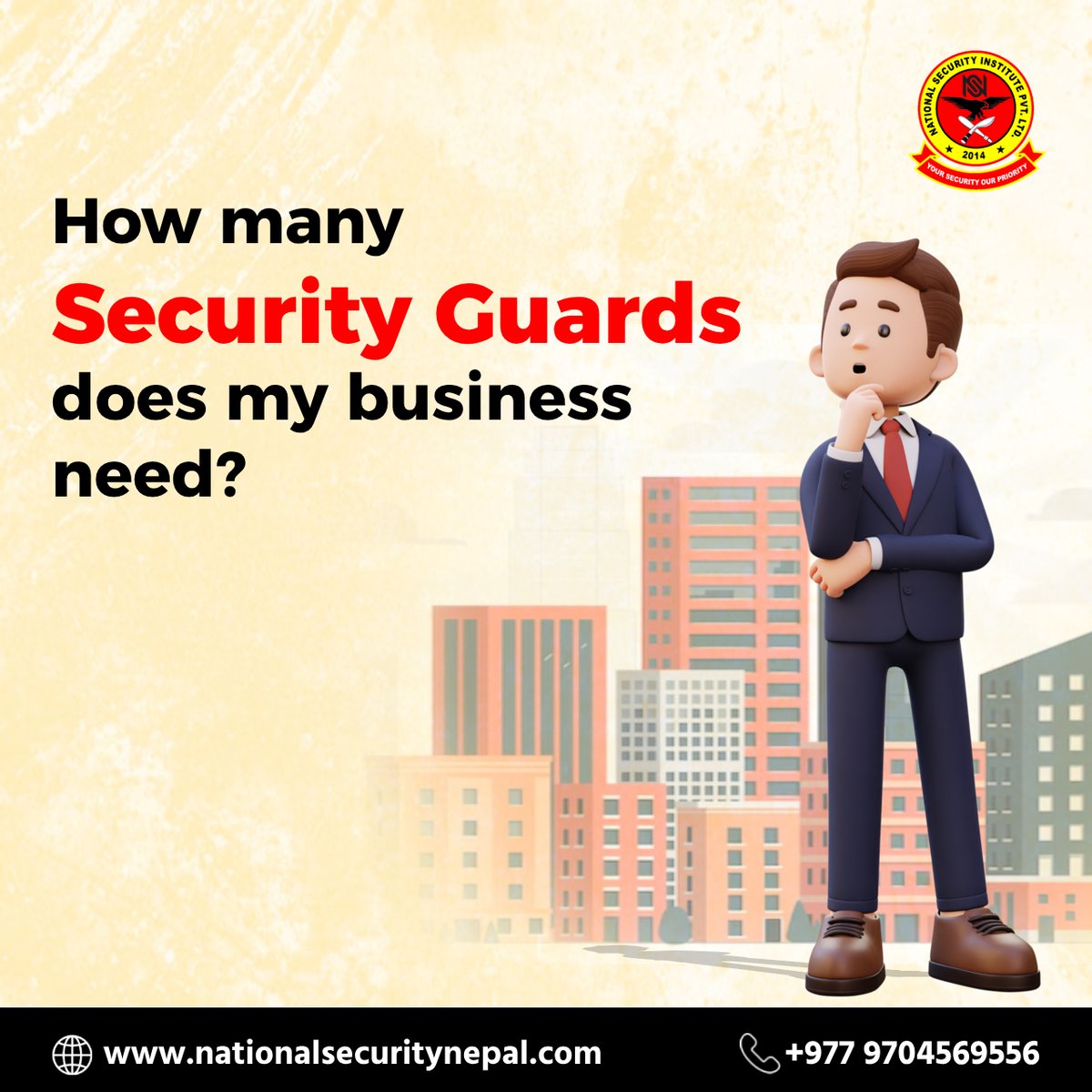 NSINepal's tweet photo. Finding the Right Security Guard Solution for Your Business?

Let us be your guide in making this critical decision.  

Don't guess; secure with confidence. Contact us today!  
#YourSecurityOurPriority #securityservices #NationalSecurityInstitute #securityguards #Kathmandu #Nepal https://t.co/OjoZTL3DLj