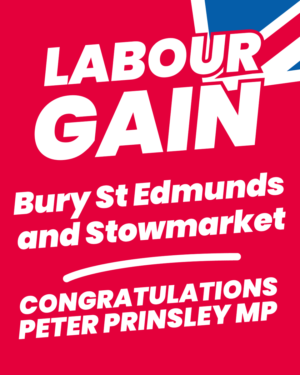 UKLabour's tweet photo. Labour GAIN Bury St Edmunds and Stowmarket from the Conservatives 🌹 https://t.co/u0OsMGColI
