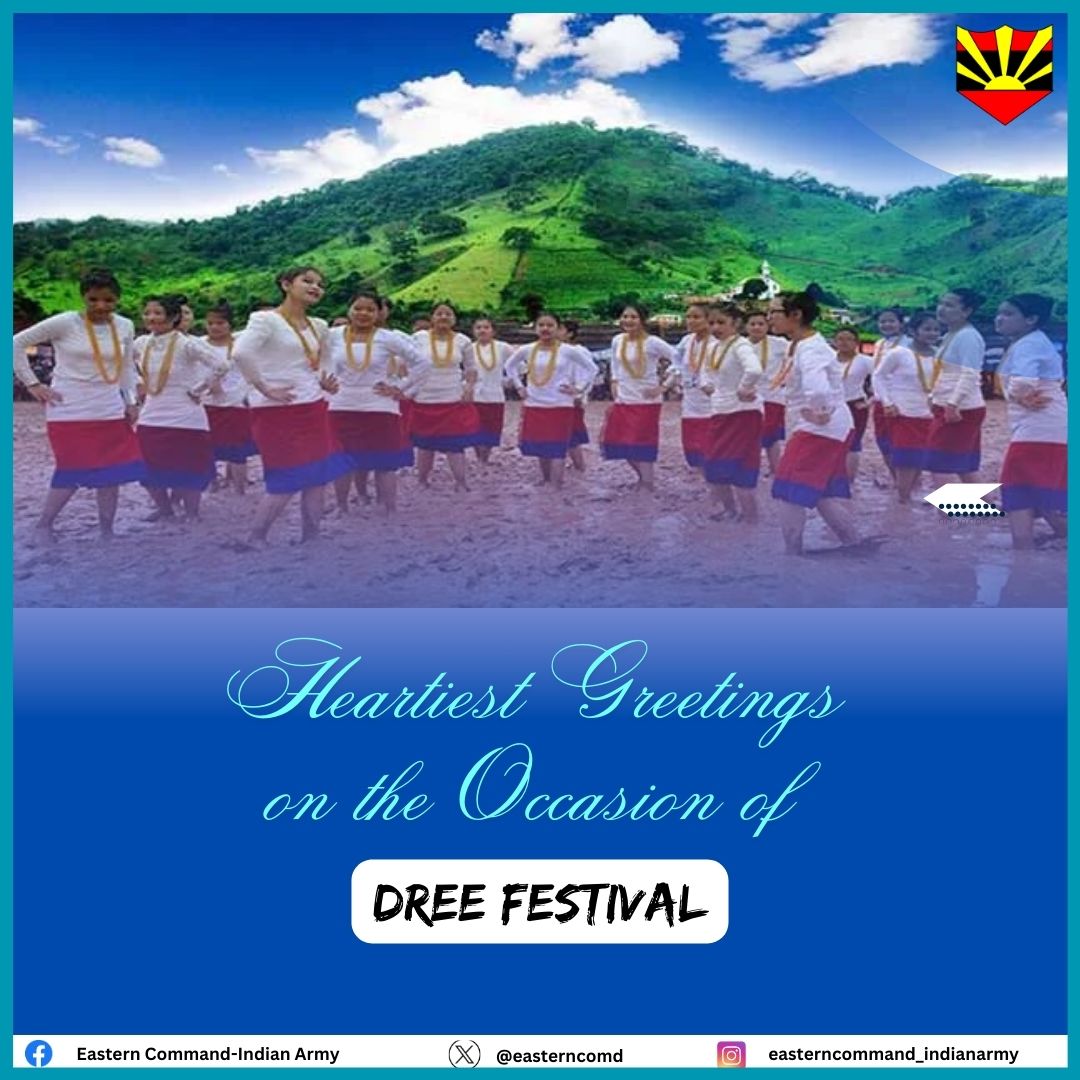 easterncomd's tweet photo. #IndianArmy
#EasternCommand
Lt Gen RC Tiwari, #ArmyCdrEC extends greetings & best wishes to the people of #ArunachalPradesh on the auspicious occasion of #Dree. May this festival bring a bountiful harvest, good health, peace & prosperity amongst all.
@adgpi
@SpokespersonMoD
Facebook-https://t.co/jF5DZ75R1k
Instagram-https://t.co/Nliwv30W7k