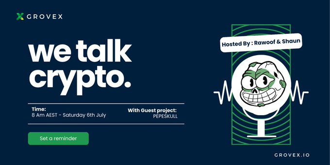 Aces_TFB's tweet image. $SKULL 💀

We are thrilled to be the guests at @GroveXchange&apos; s Twitter Space!

🗓️ 8am AEST - Saturday, July 6
🗓️ 3pm PST - Friday, July 5

🎉 $1,000 USDT Giveaway! (Must attend and have a registered GroveX account to be eligible)

Don’t miss out! #Crypto #GroveX #Giveaway