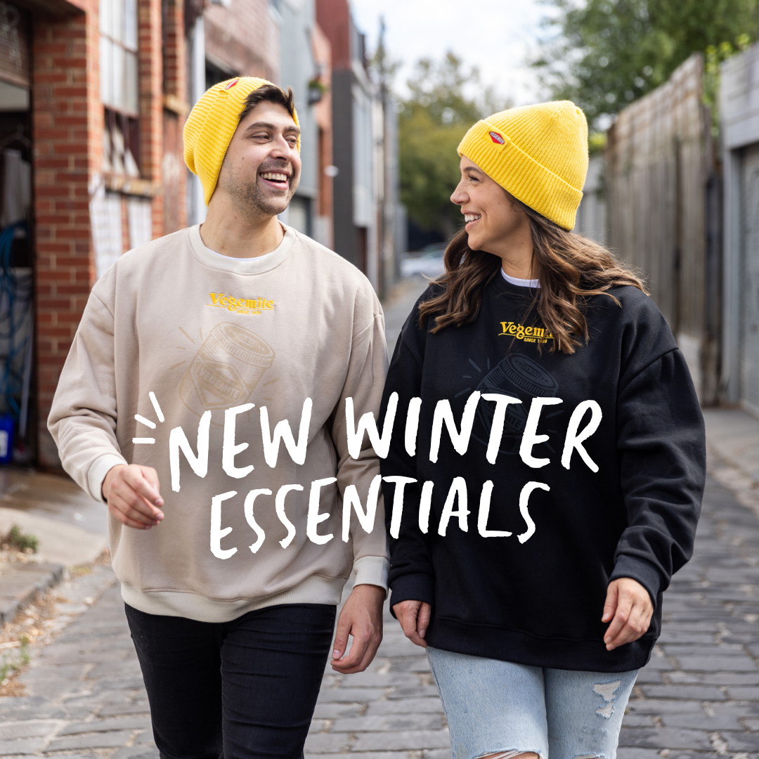 Stay cozy this winter with VEGEMITE's latest Winter essentials! 🌟 Introducing our MITEY ribbed yellow beanie, oversized black hoodie, and black oversized jumper! ❄️

Head over to our MITEY Merch Store to explore the full winter range: vegemite.com.au/winter-range 🔥 #VEGEMITE