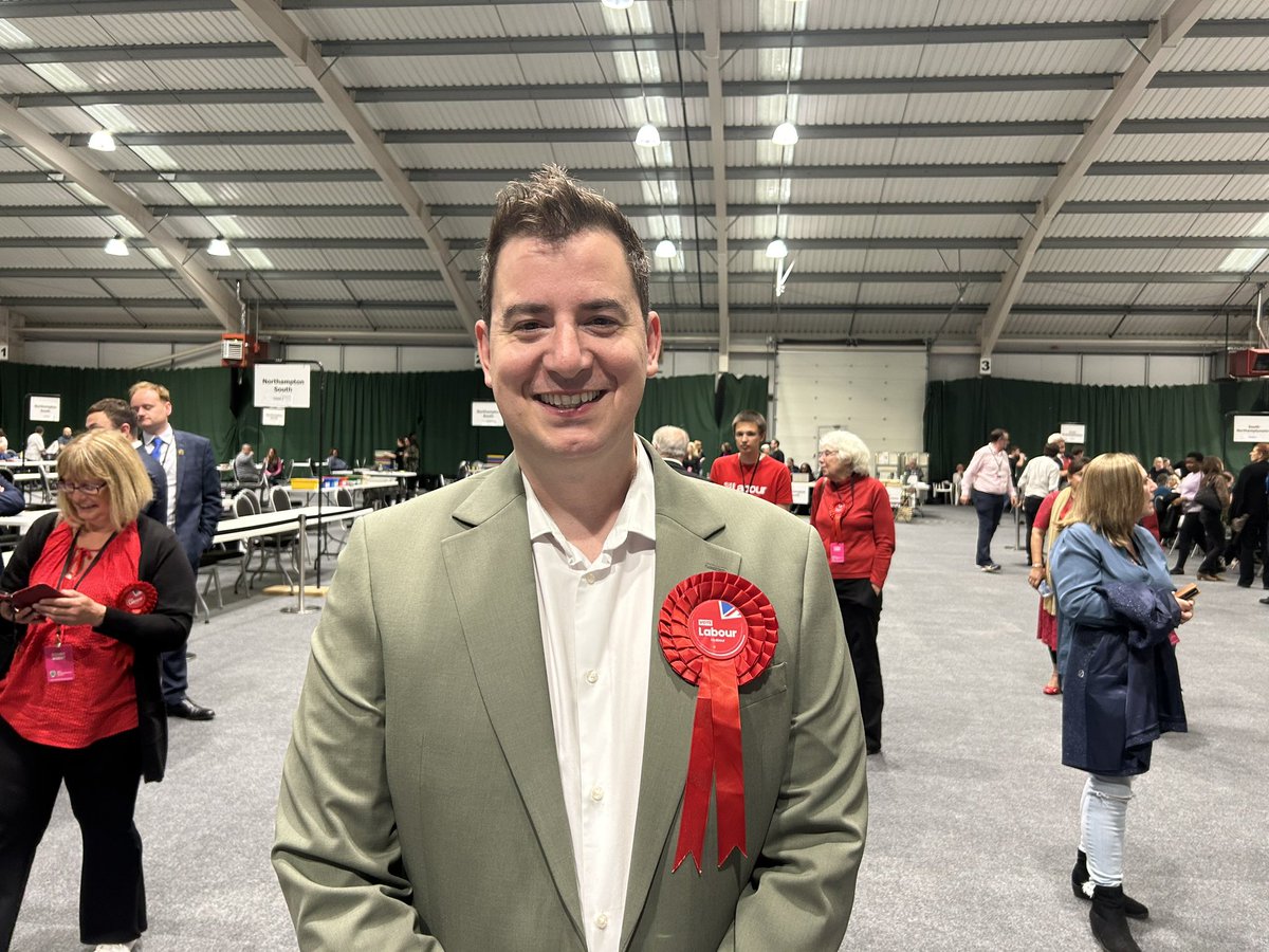 A smiling and emotional Mike Reader, the new MP for Northampton South with a majority of more than 4,000 votes.