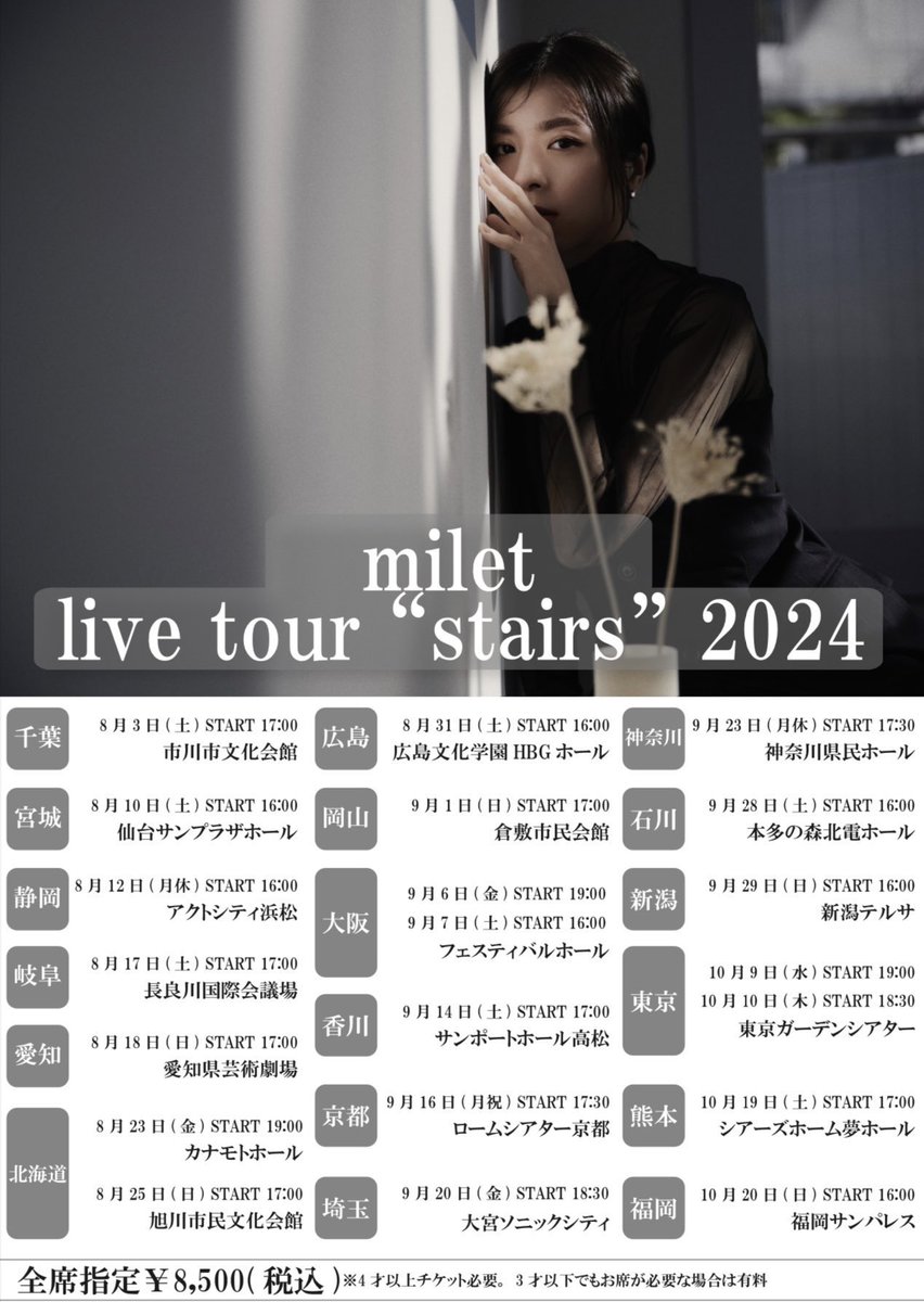 8/3(土)〜10/20(日) 全国19都市21公演 『#milet live tour 
