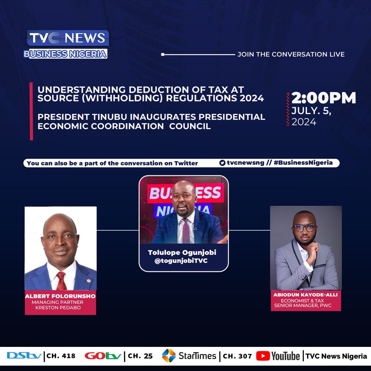 Let’s continue the conversation at 2pm
<a href="/tvcnewsng/">TVC News</a> <a href="/FIRSNigeria/">Federal Inland Revenue Service NG</a> <a href="/krestonpedabo/">Kreston Pedabo</a> <a href="/taiwoyedele/">Taiwo Oyedele</a> <a href="/citntax/">CITN</a> <a href="/cenbank/">Central Bank of Nigeria</a> <a href="/nnpclimited/">NNPC Limited</a> <a href="/FinMinNigeria/">Federal Ministry of Finance</a>