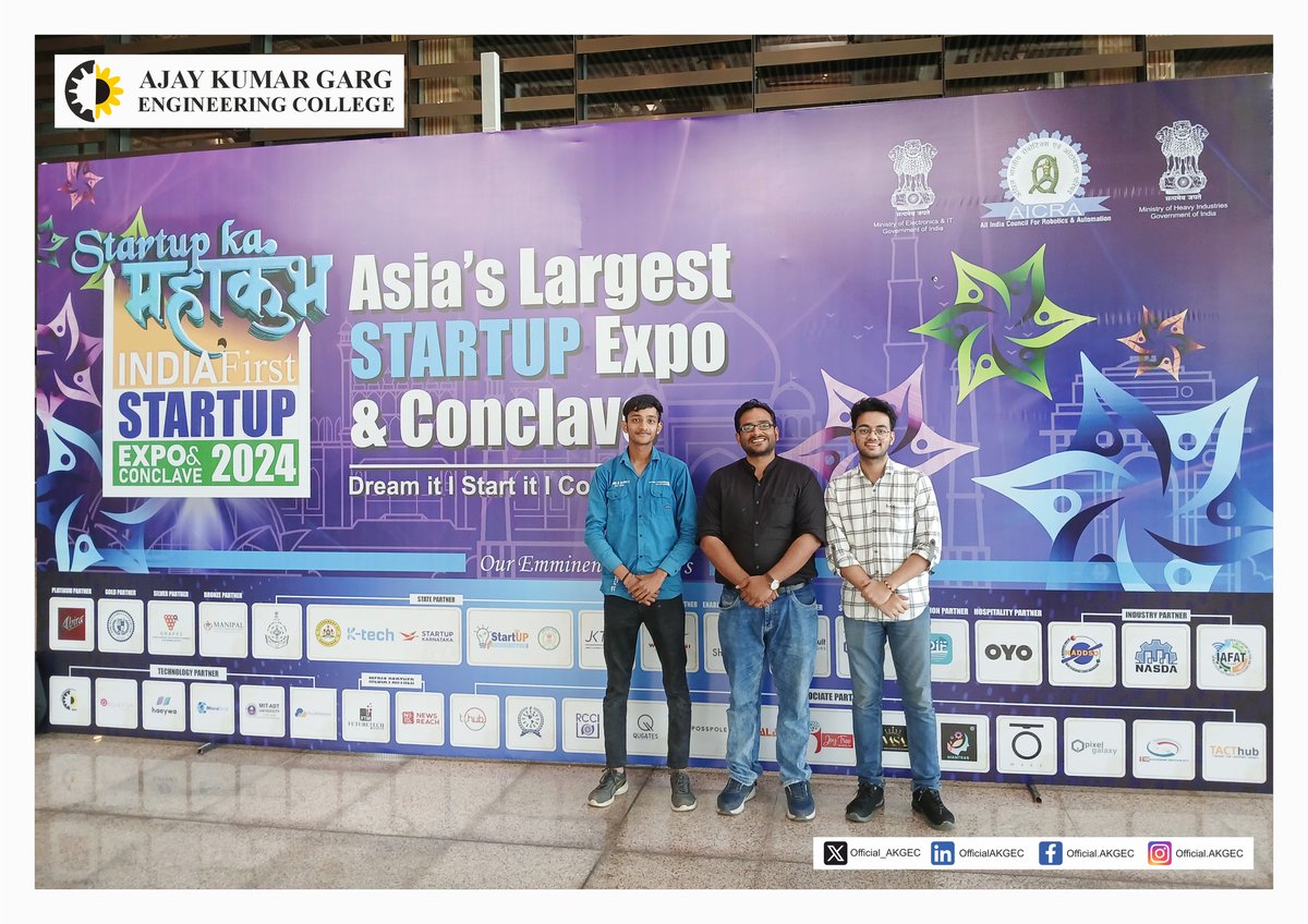 Official_AKGEC's tweet photo. Three #AKGEC #IDEALab #startups, PureWashr, EcoCred, and MedVendors, showcased innovations at Asia's largest startup #expo, gaining insights and networking with industry leaders. MedVendors stood out for its #healthcare #supplychainsystem.
#resources #enterpreneur https://t.co/7V8MCfAoNT