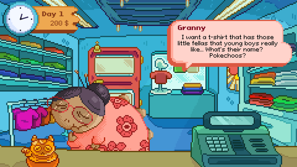 RemullaGames's tweet photo. Hi! We're Remulla! And we're currently working on developing: K!CHIN!!!

👕 Play minigames to make custom t-shirts 👕

🌟 Manage your store, and discover your client's stories 🌟

🔫🦖 Dinosaurs! Mobsters! DINOSAURS MOBSTERS!! 🦖🔫 https://t.co/3eugbdGYV2