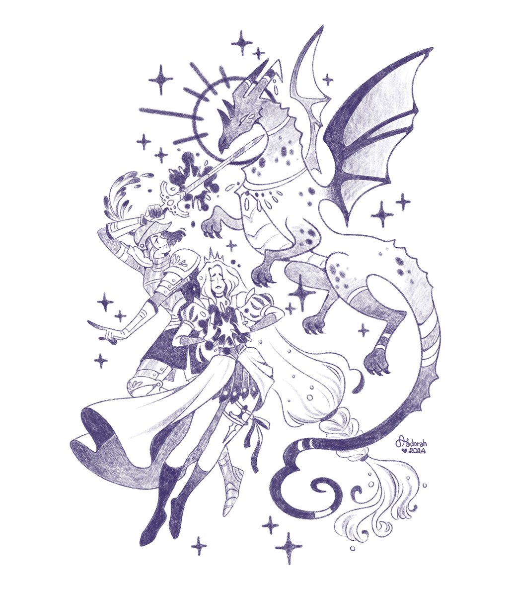Aadorah's tweet photo. ✨ Tattoo Design Commission ✨
"Would you be interested in drawing a knight, a dragon, and possibly a princess?" 
Of Course I would! Thank you so much for this request, it was so much fun working on a big piece like this! 💛 https://t.co/Y3zymg7Sqy