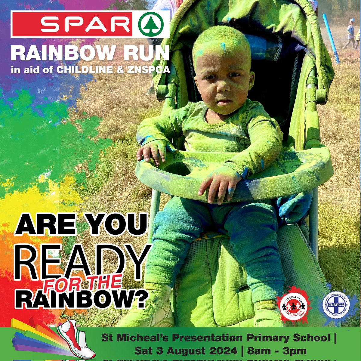 SparZW's tweet photo. Save the date for this year's edition of the SPAR Rainbow Run in aid of @childlinezim and @znspca on the 3rd of August 2024 at St. Michael's Presentation Primary School
#sparzimbabwe #bettertogether❤️ #cherity https://t.co/xtZI5Hof2w