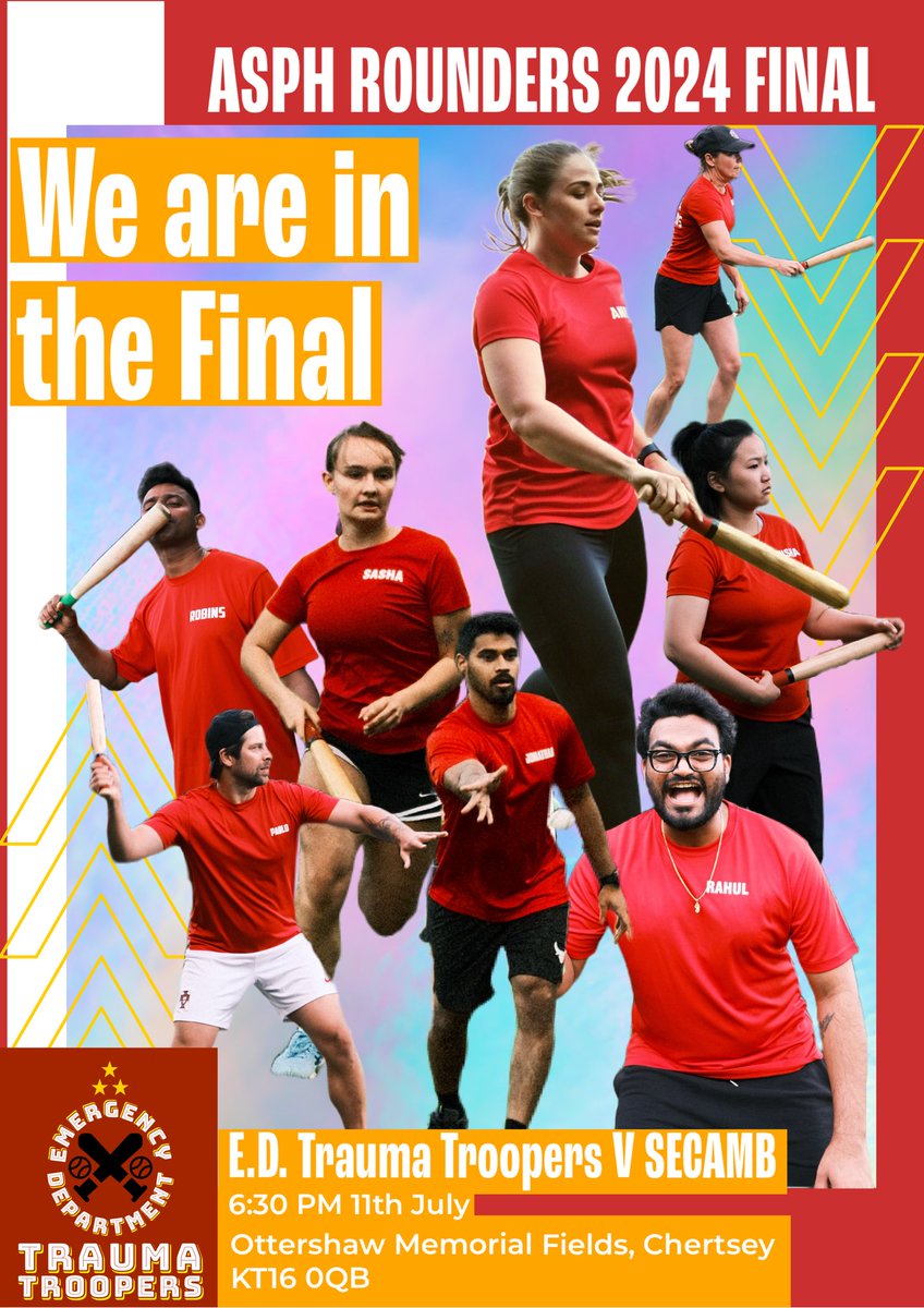 ASPH Accident and Emergency Department (@asph_ed) on Twitter photo Our fourth straight final! We are playing against <a href="/SECAmbulance/">South East Coast Ambulance</a> for the <a href="/ASPHFT/">Ashford & St Peter's</a> Rounders Final on 11th July. Our fourth straight final! We are playing against <a href="/SECAmbulance/">South East Coast Ambulance</a> for the <a href="/ASPHFT/">Ashford & St Peter's</a> Rounders Final on 11th July.