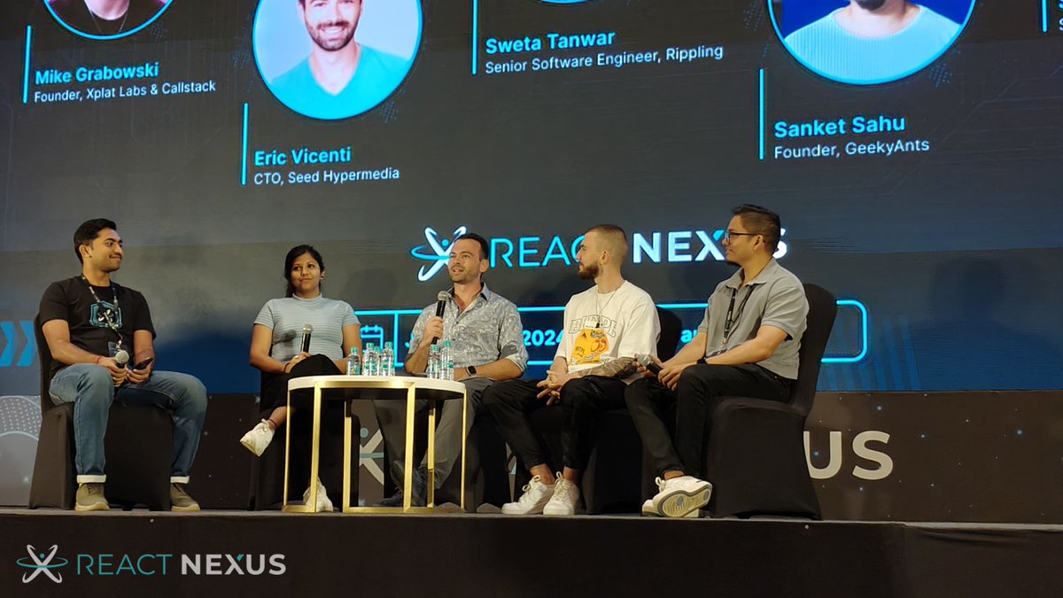 ReactNexus's tweet image. We are having @grabbou , @EricVicenti, @sanketsahu @SwetaTanwar and @chakrihacker with us on stage having a Panel Discussion on React Native!!! ⚛️
#ReactNexus2024 #ReactNexus
