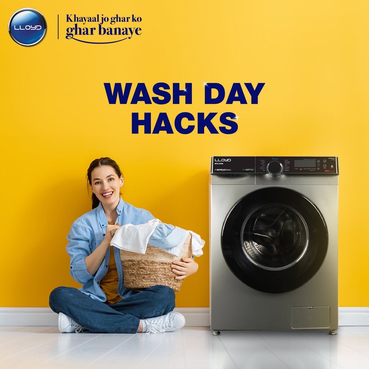 MyLloydIndia's tweet image. No more laundry woes! Follow these simple yet effective wash hacks to make laundry days more peaceful and better for you.

#KhayaalJoGharKoGharBanaye #LloydWashingMachine #Lloyd #IntelliSteam