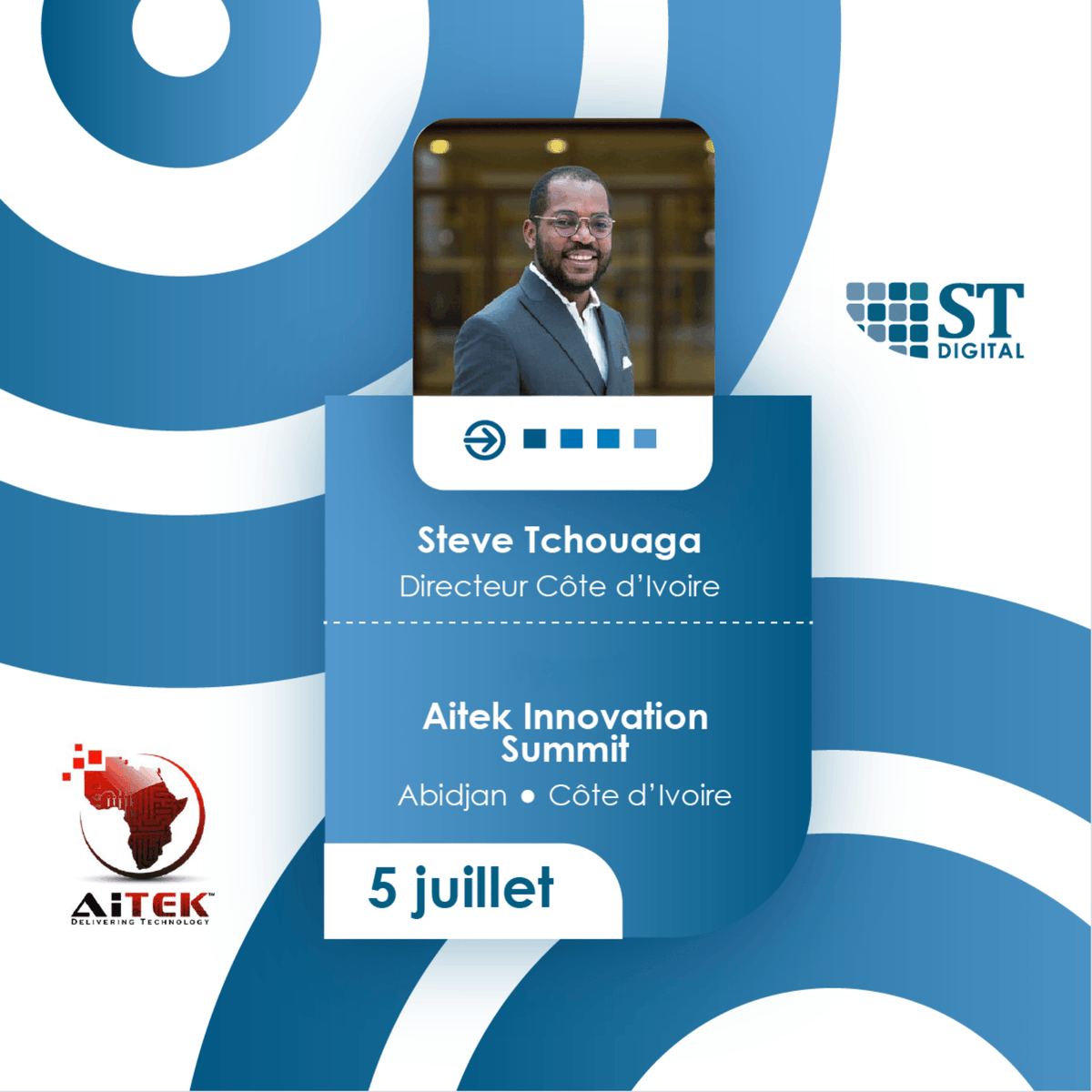 STDIGITAL_corp's tweet photo. 🎉Rencontrez @Steve_Tchouaga DG #STDIGITAL Côte d'Ivoire au #AitekInnovationSummit 2024, un événement riche en découvertes, centrée sur le thème : "𝐁𝐚̂𝐭𝐢𝐫 𝐥'𝐚𝐯𝐞𝐧𝐢𝐫 𝐧𝐮𝐦𝐞́𝐫𝐢𝐪𝐮𝐞 𝐝𝐞 𝐥'𝐀𝐟𝐫𝐢𝐪𝐮𝐞"
📍Lieu: AITEK HQ, Rue Thomas Edison, Zone 4, Abidjan
#AITEK https://t.co/EtDy86rr1O