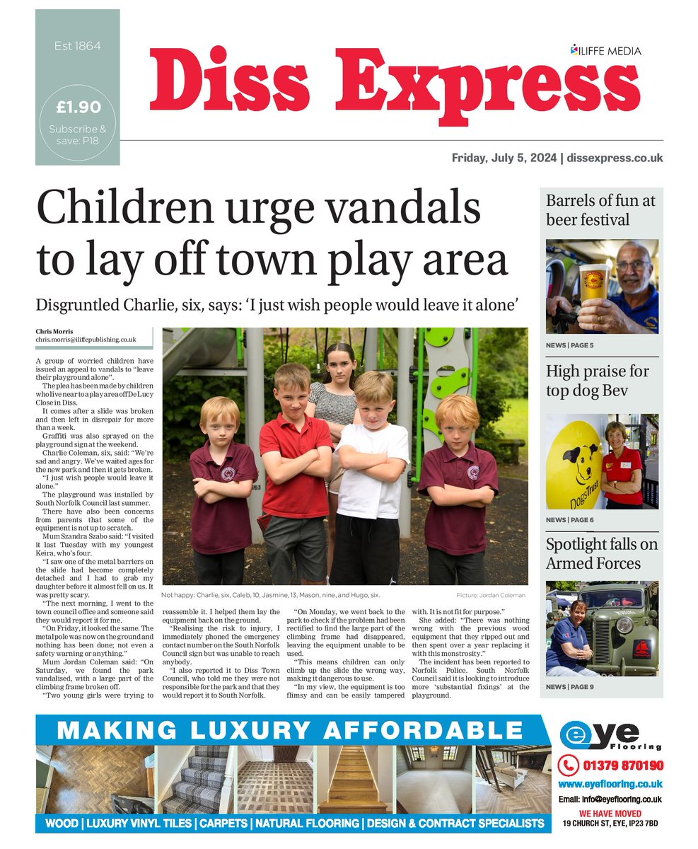 This week's <a href="/Diss_Express/">Diss Express</a> is out today and includes stories on top <a href="/DogsTrust/">Dogs Trust 💛🐶</a> volunteer Bev Giles, a preview of this weekend's #PinkLadiesTractorRun and a new arrival at <a href="/banhamzoo/">Banham Zoo</a>. Go on, treat yourself.