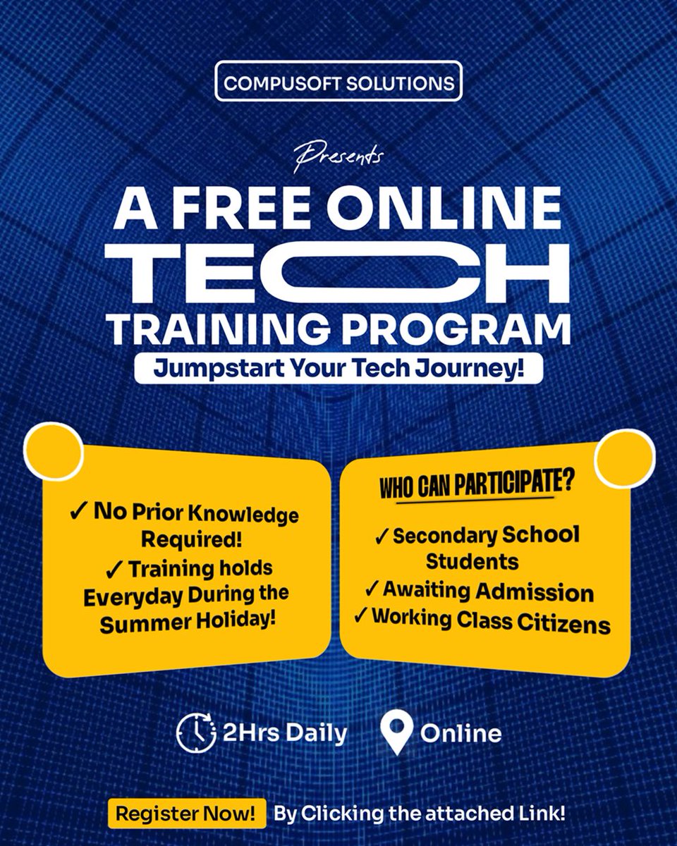 Dammybest's tweet photo. FREE TECH TRAINING FOR ABSOLUTE BEGINNERS

Learn the basics of web development by building an e-commerce application using HTML and CSS

Aug 5th - Aug 30th, 2024
Register Now => https://t.co/PXM0irXIQj

Still unsure? Watch this video => https://t.co/hvwtYrCSlM https://t.co/lvxiUgE57V
