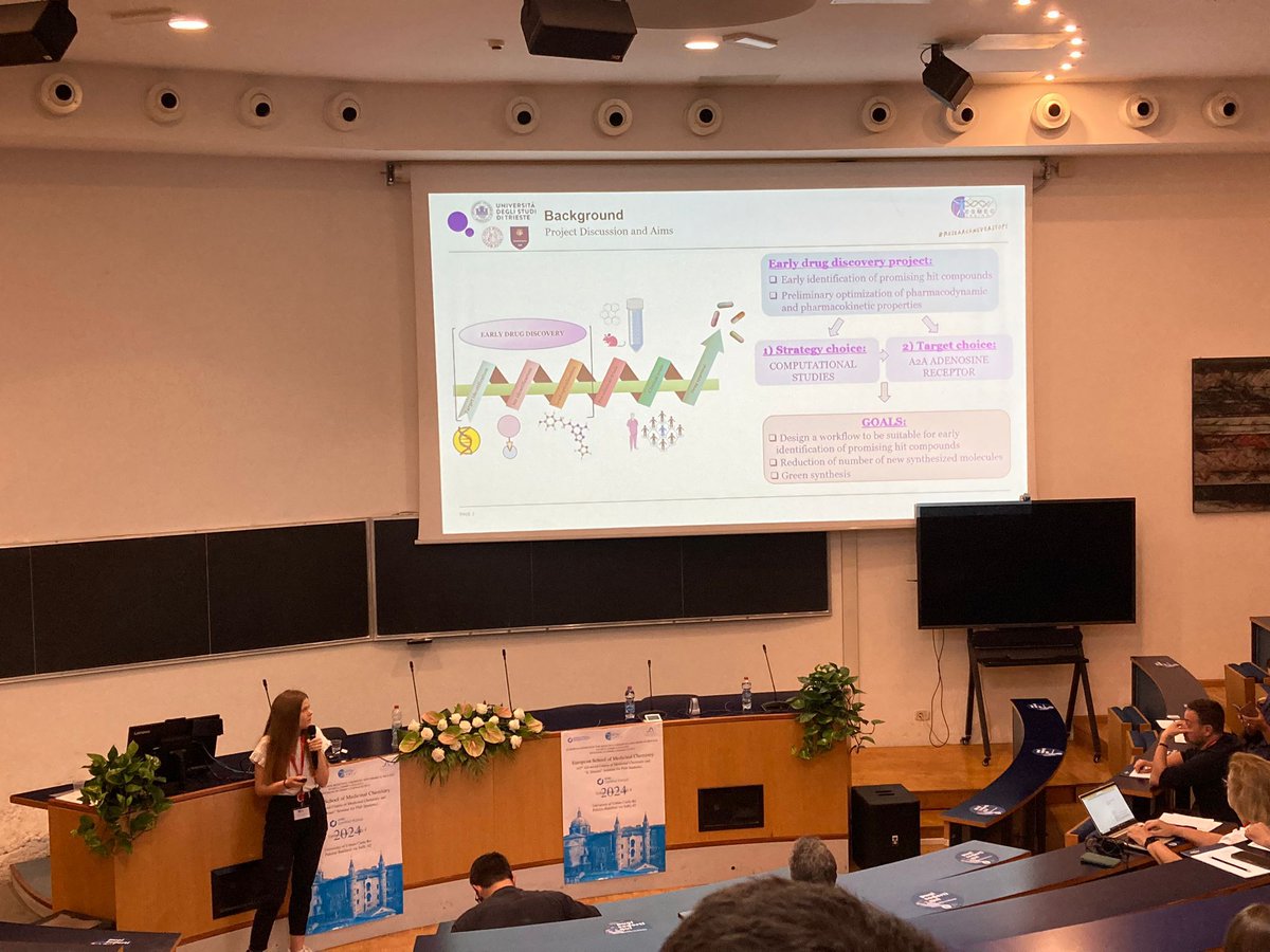 Congratulations to <a href="/MargheritaPers2/">Margherita Persico</a>   to have been selected for an oral presentation at <a href="/esmecurbino/">ESMEC</a>!
She presented part of her work made in collaboration with <a href="/Evotec/">Evotec</a> on AI for the development of A2A adenosine receptor antagonists
<a href="/DSCF_UniTS/">Chemical & Pharmaceutical Sciences at UniTS</a>