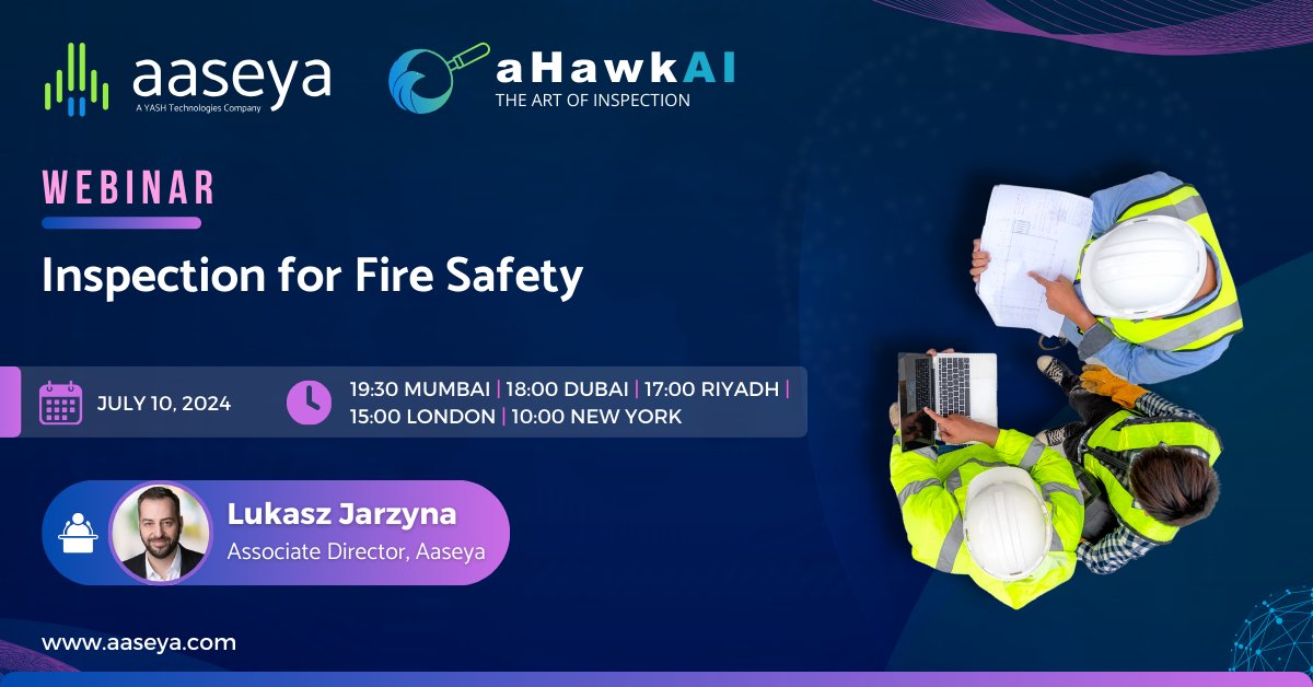 AaseyaIT's tweet photo. 5 Days to go for the insightful webinar on Fire Safety!
๐ Date: July 10th, 2024, ๐ Time: 7:30 PM IST
Webinar on aHawkAI - Inspection for Fire Safety! by Lukasz Jarzyna,
https://t.co/C7gP8Z6XPp
#FireSafety #Webinar #aHawkAI #InspectionSolution #LukaszJarzyna #SafetyFirst https://t.co/hpAZId80nE