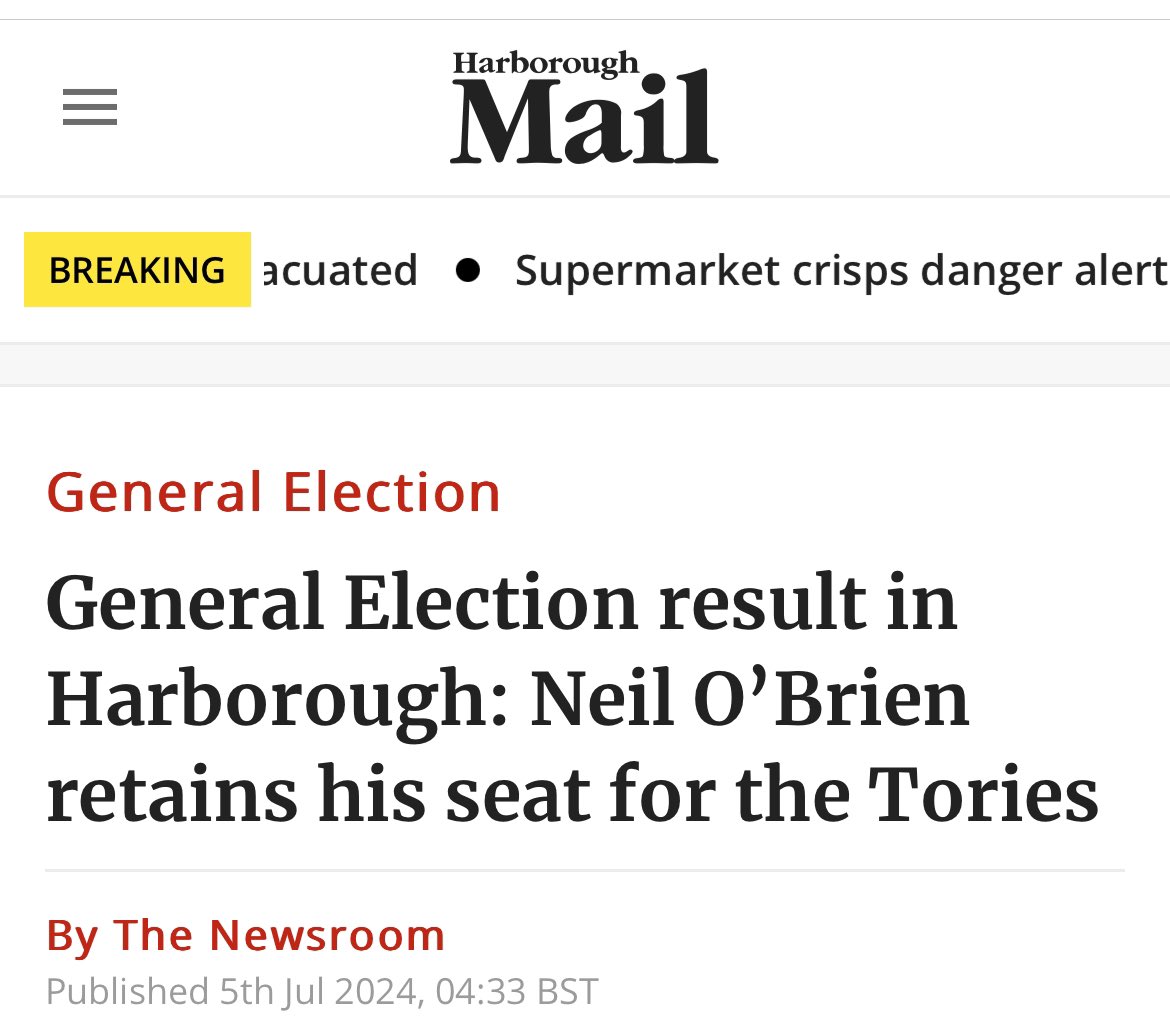 Harborough, where an MP can sit on his hands for a decade and still get reelected. Oh well, the overall result should put him in a straight jacket.