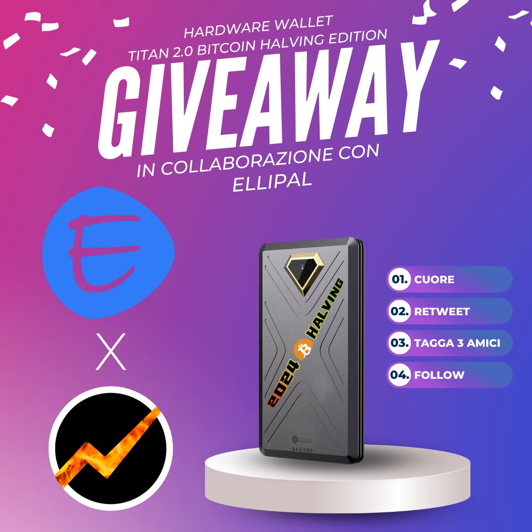 🔥 GIVEAWAY ELLIPAL 🔥

🏆 In palio: 1 Hardware Wallet Ellipal Titan 2.0 Edizione Bitcoin Halving

Per partecipare:
✅ Metti "Mi piace" e Ritwitta questo post
✅ Tagga 3 amici nei commenti
✅ Segui @hardrockcrypto e <a href="/ellipal/"></a>

📅 Hai 7 giorni di tempo a partire da ora per