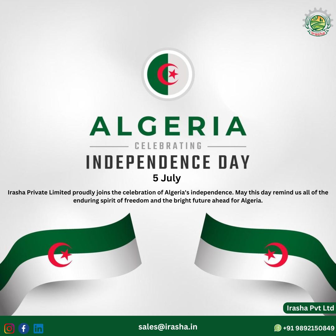 IrashaL20661's tweet photo. Happy Independence Day, Algeria!
IRASHA PRIVATE LIMITED proudly joins in celebrating Algeria's freedom and bright future. Let's honor the enduring spirit of this great nation today and always!
#algeriaIndependenceday #celebratefreedom #irashapvtltd #algeria https://t.co/EDD3tUr58u