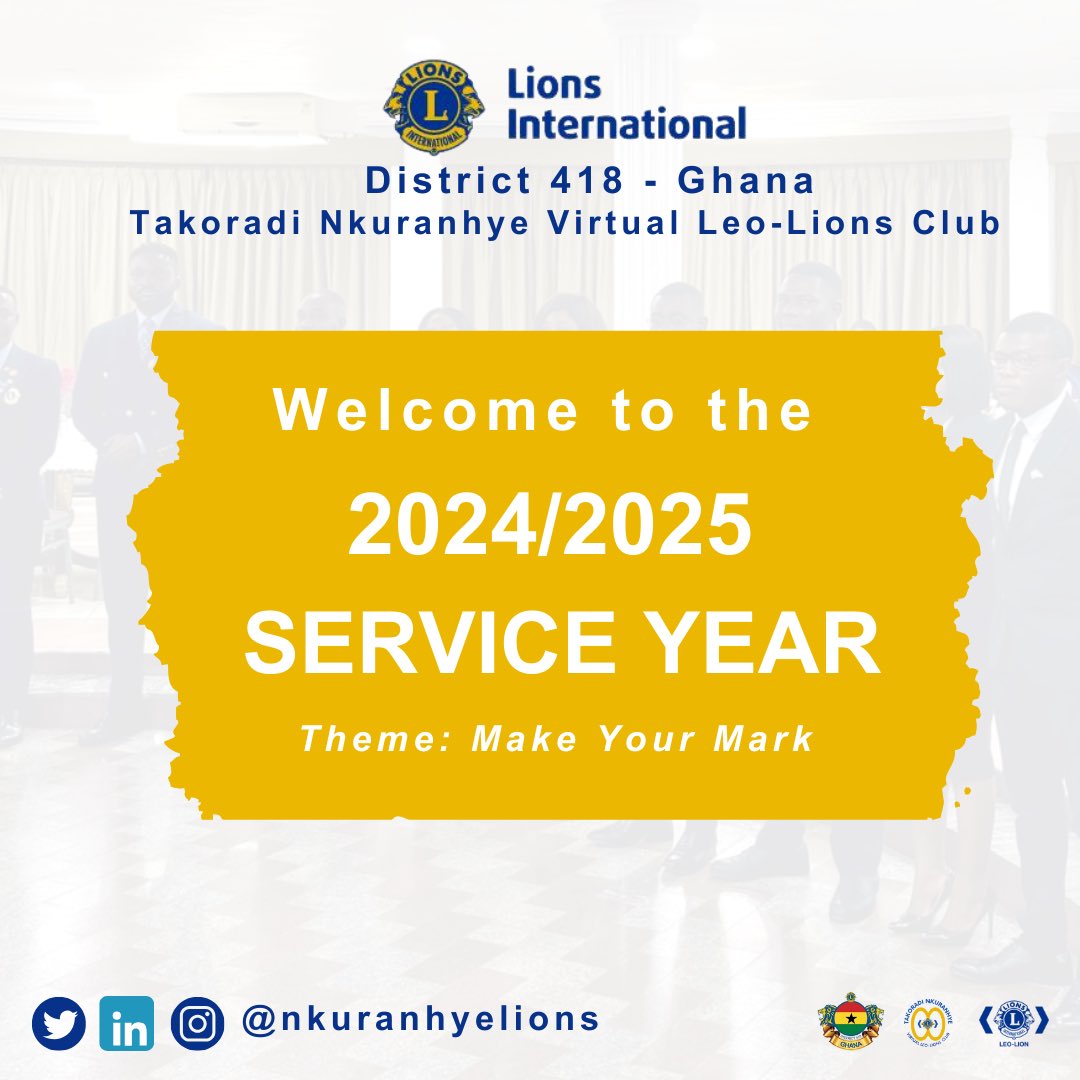 nkuranhyelions's tweet photo. We welcome all Lions and Leos to a new service year.
Let’s continue to serve our communities and make our mark!
#weserve 
#KindnessMatters 
#nkuranhyelions
#newyear https://t.co/ai6FtLruJu