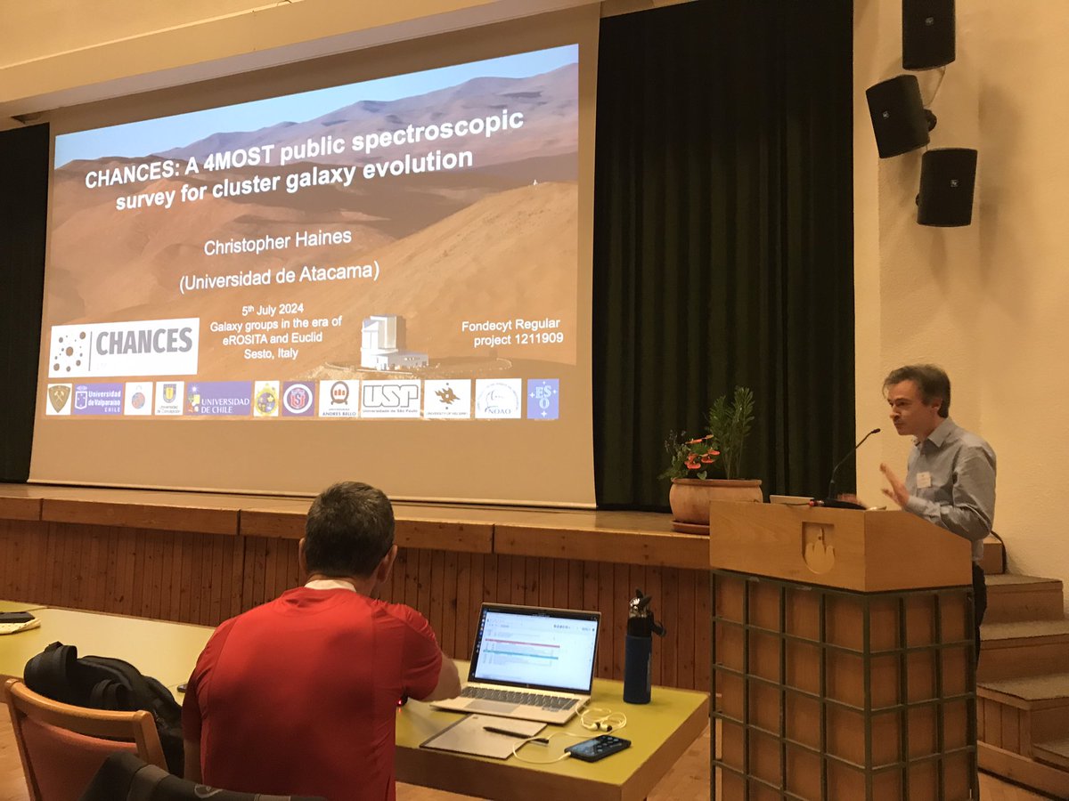 Kick off of the last day of the conference ! We keep going with the powerful spectroscopic surveys with Haines showing CHANCES, the 4MOST public spectroscopic survey for cluster galaxy evolution #Sestogroups24