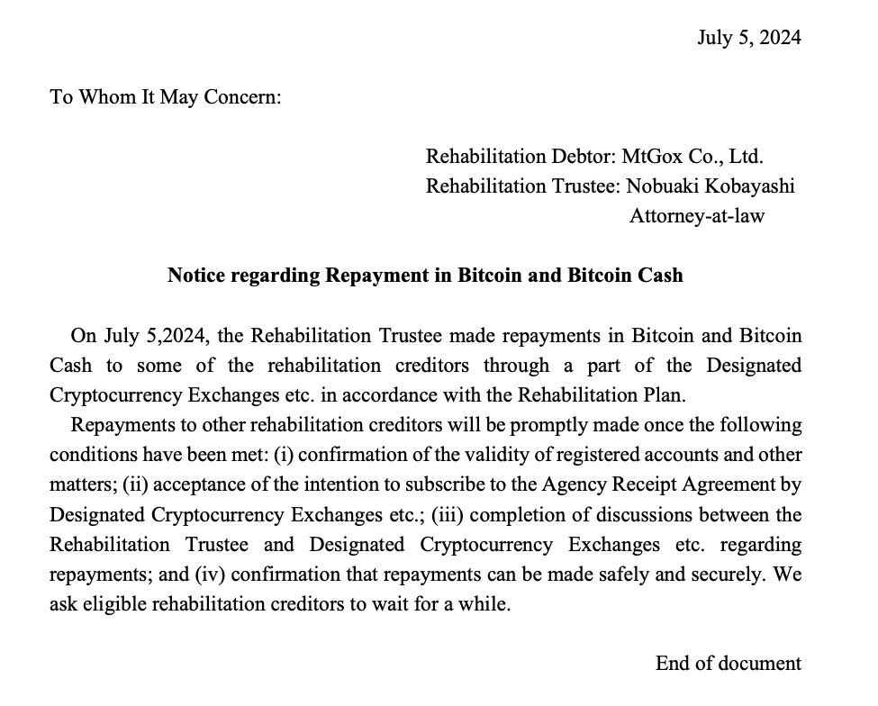 ThuanCapital's tweet photo. Mt. Gox đã xác nhận là đã bắt đầu trả tiền, BTC và BCH. Họ sẽ trả theo thứ tự và tuỳ theo các chủ nợ đã nộp đầy đủ hồ sơ chưa.

Cuối cùng thì cũng đã bắt đầu trả, vụ này sẽ kết thúc trong năm nay và không theo bám thị trường sau này nữa. https://t.co/QBgupmKJYg