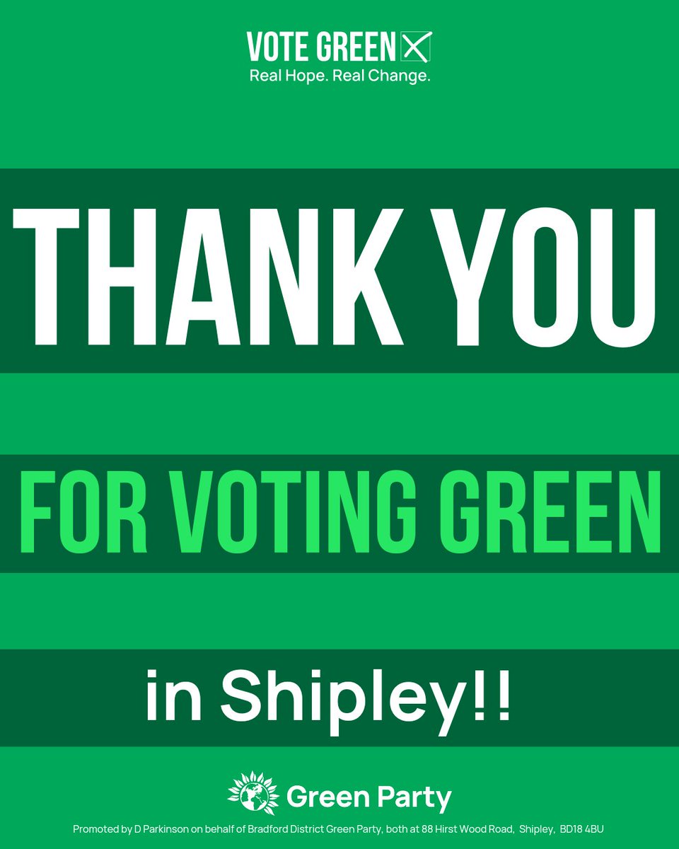 KevinWarnes's tweet photo. Thank you to everyone who voted Green in Shipley!

We got a record 7% of the vote - nearly three times higher than in 2019.

Congratulations to Anna Dixon on winning the seat from Philip Davies. https://t.co/M2ChoCowMl