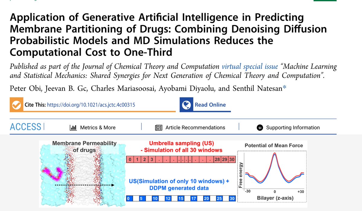 TimothyDuignan's tweet image. Another nice recent papers showing the power of combining MD with diffusion models. This one from @therealpeterobi  where they show you can use it to make umbrella sampling  more efficient. pubs.acs.org/doi/10.1021/ac…