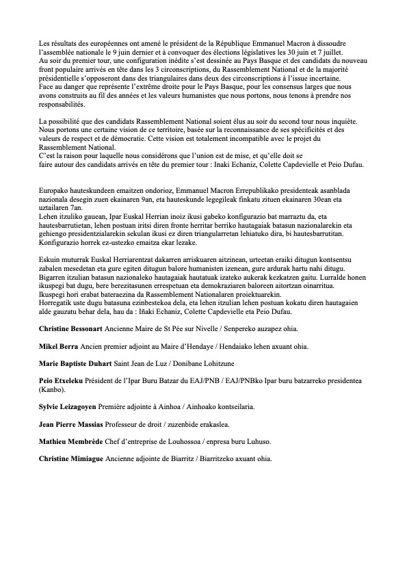 🔊"Eskuin muturrak Euskal Herriarentzat dakarren arriskuaren aitzinean, urteetan eraiki ditugun kontsentsu zabalen mesedetan eta gure egiten ditugun balore humanisten izenean, gure ardurak hartu nahi ditugu." 👏👏👏