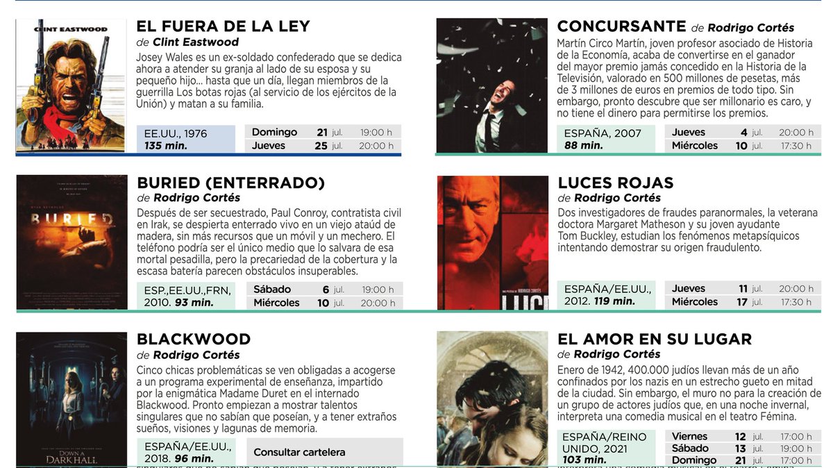 rodrigocortes's tweet photo. La #FilmotecaDeCantabria está organizando una retrospectiva de la filmografía de servidor que comenzó ayer jueves con #Concursante y seguirá mañana sábado con #Buried. En la imagen podéis consultar fechas y horarios. Si estás en #Santander o cerca, igual te apetece acercarte. https://t.co/8wiAyuMtQR
