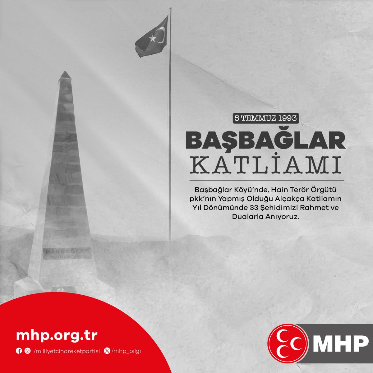 Başbağlar Köyü'nde, Hain Terör Örgütü pkk'nın Yapmış Olduğu Alçakça Katliamın Yıl Dönümünde 33 Şehidimizi Rahmet ve Dualarla Anıyoruz.