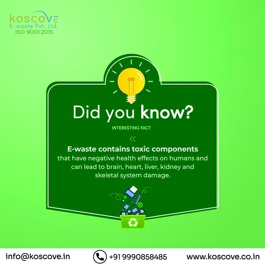 EKoscove's tweet image. 🌍🔋 Did you know? E-waste contains toxic components that can negatively affect human health, leading to damage to the brain, heart, liver, kidneys, and skeletal system. ♻️💚

📞 +91 9990858485
📧 info@koscove.in
🌐 koscove.co.in

#KosCove #EwasteManagement