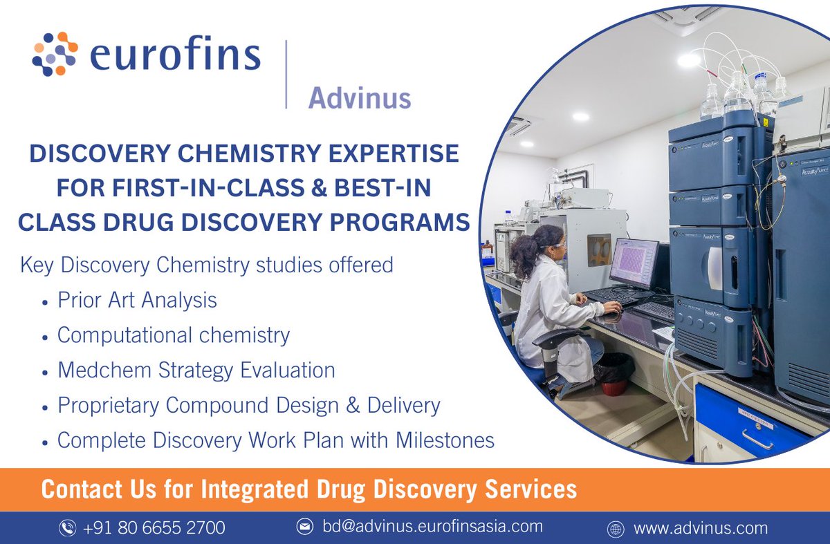 advinus's tweet photo. Partner with Eurofins Advinus to accelerate your drug discovery chemistry projects and bring them to life! Contact us today to learn more about how we can support your research 📧 bd@advinus.eurofinsasia.com

#drugdiscovery #discoverychemistry #medchem #computationalchemistry https://t.co/lP9tNhtoHU