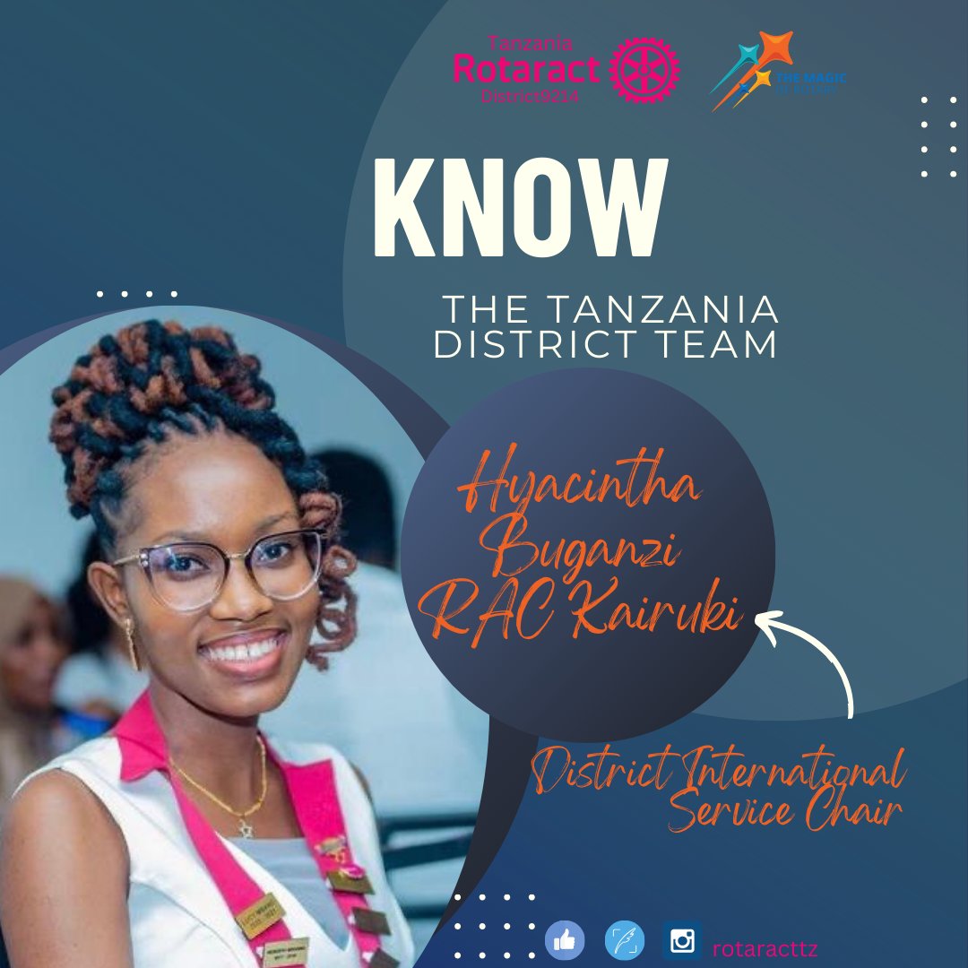 rottanzania's tweet photo. π Meet the Tanzania District Team! π Thrilled to introduce @HyacinthaBuganzi from RAC Kairuki, our District International Service Chair for 2024-2025. Her passion and dedication are truly inspiring. Letβs make a global impact together! ππΌβ¨ #RotaractTz #District9214 https://t.co/IP7Yg4rjiE