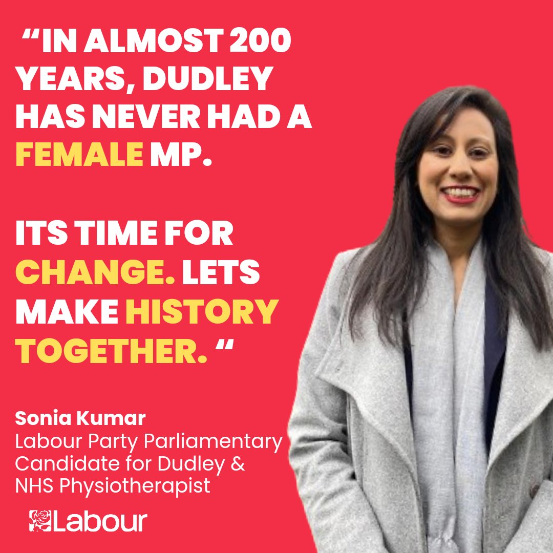At the start of her campaign @_SoniaKumar set out to make history by becoming the first woman to represent Dudley in parliament.

She did it and she'll work incredibly hard for ALL who need her help in Dudley.