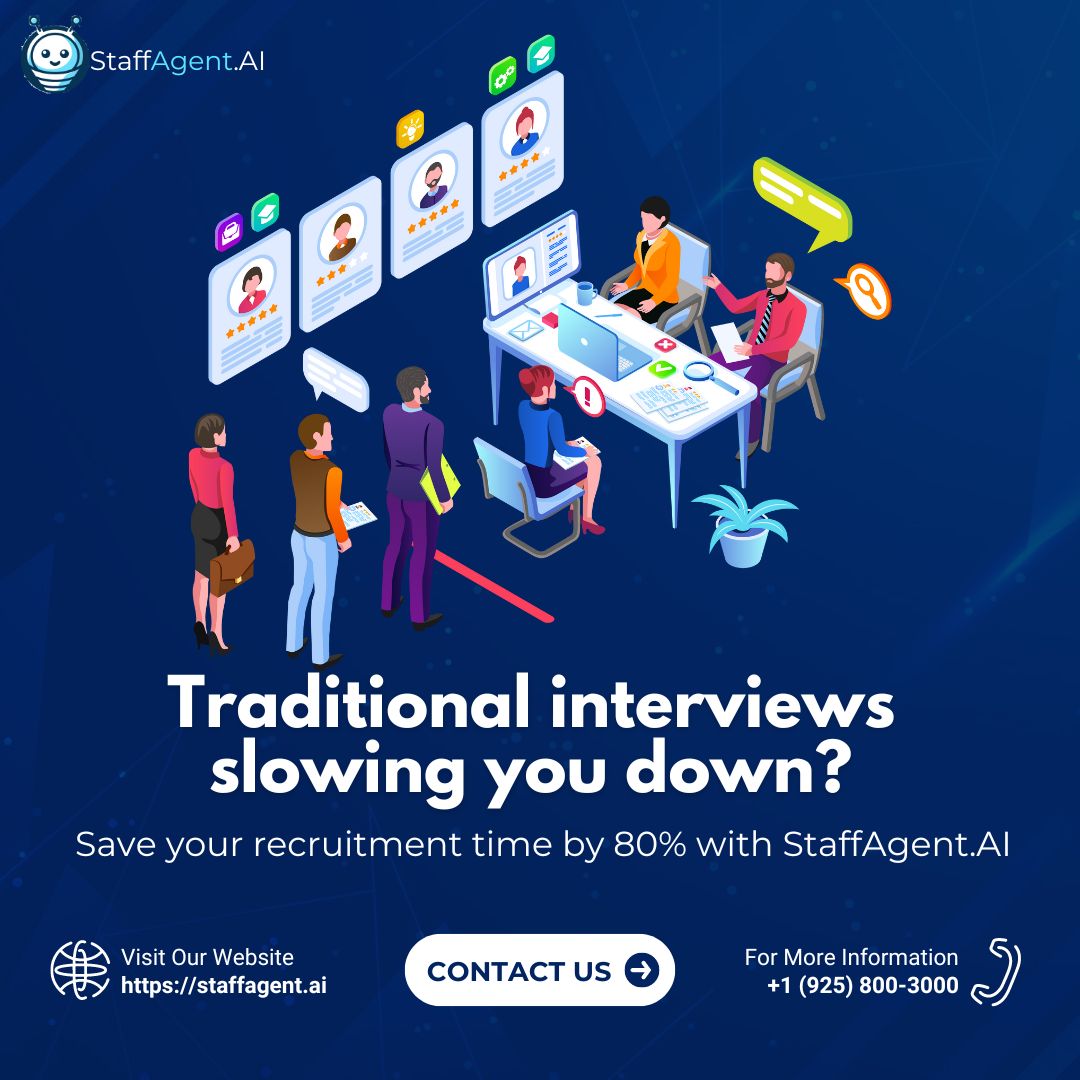 Traditional interviews slowing you down?

Switch to StaffAgent.AI and save 80% of your recruitment time! 🚀

Say goodbye to delays and hello to efficiency. Start today!
Visit: staffagent.ai

#AIRecruitment #Efficiency #Hiring #StaffAgentAI