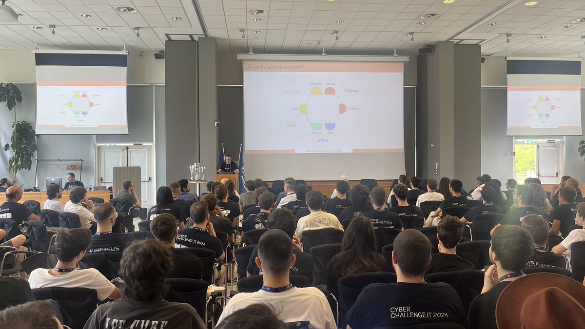 🚩 Presentazione della CTF del Team <a href="/Unibo/">Università di Bologna</a> <a href="/ULISSecurity/">ULISSe</a> tra i migliori team della gara finale del CyberChallengeIT all'ITCILO di Torino. 
 
🖥️ Diretta streaming youtube.com/live/O4mqHbaxU… 
 
#️⃣ #CCIT24 #CyberChallengeIT #cybersecurity