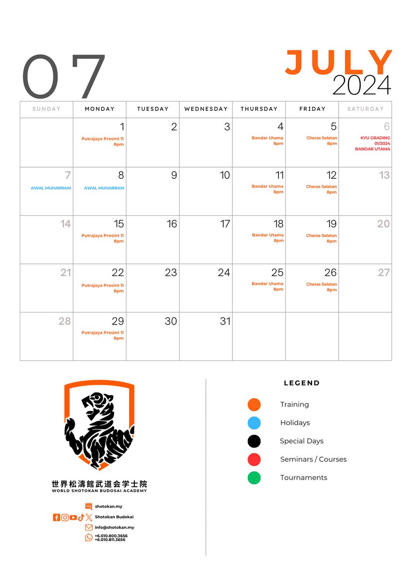 shotokandotmy's tweet photo. ⚠️WSBA July 2024 Planner.

Be safe, always.

🥋🥋🥋🥋🥋

#shotokanbudokai
#malaysiakarate
#shotokankarate
#shotokanmalaysia 
#bujutsukarate
#traditionalkarate 
#putrajaya
#karateputrajaya
#ttdikarate
#karatebtho
#karatecheras 
#bandarutamakarate
#damansarakarate https://t.co/WrlM1DfFxi