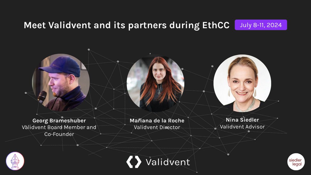 📅 Meet Validvent and its partners during the EthCC week, they will be in multiple events discussing blockchain for social impact and sustainability, MiCA Regulation, and transformative tools for the future of Europe! 🚀

*Tuesday, July 9, 2024 (14:30 - 18:30 CEST)*
Think tank