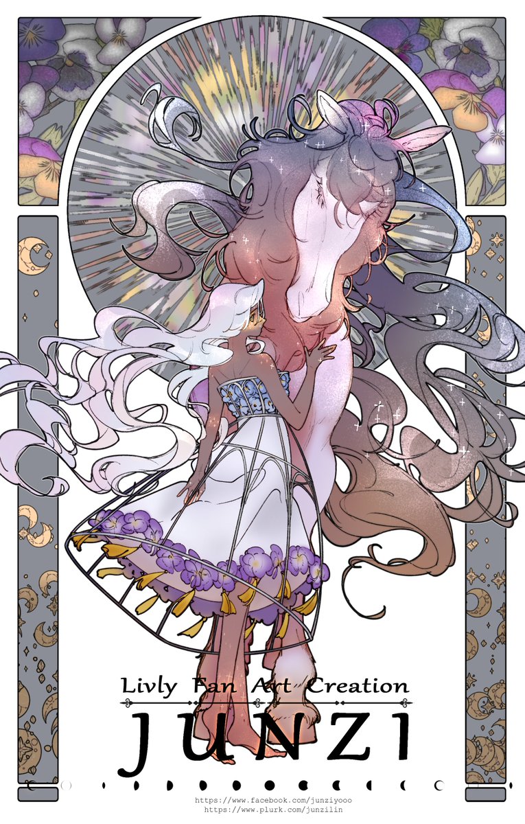 「占星者之門」
HOM和小馬塗鴉白色版
昨天的黑色版跟這版都好愛，選不出來QuQ
#livly #リヴリー #ミュシャ風