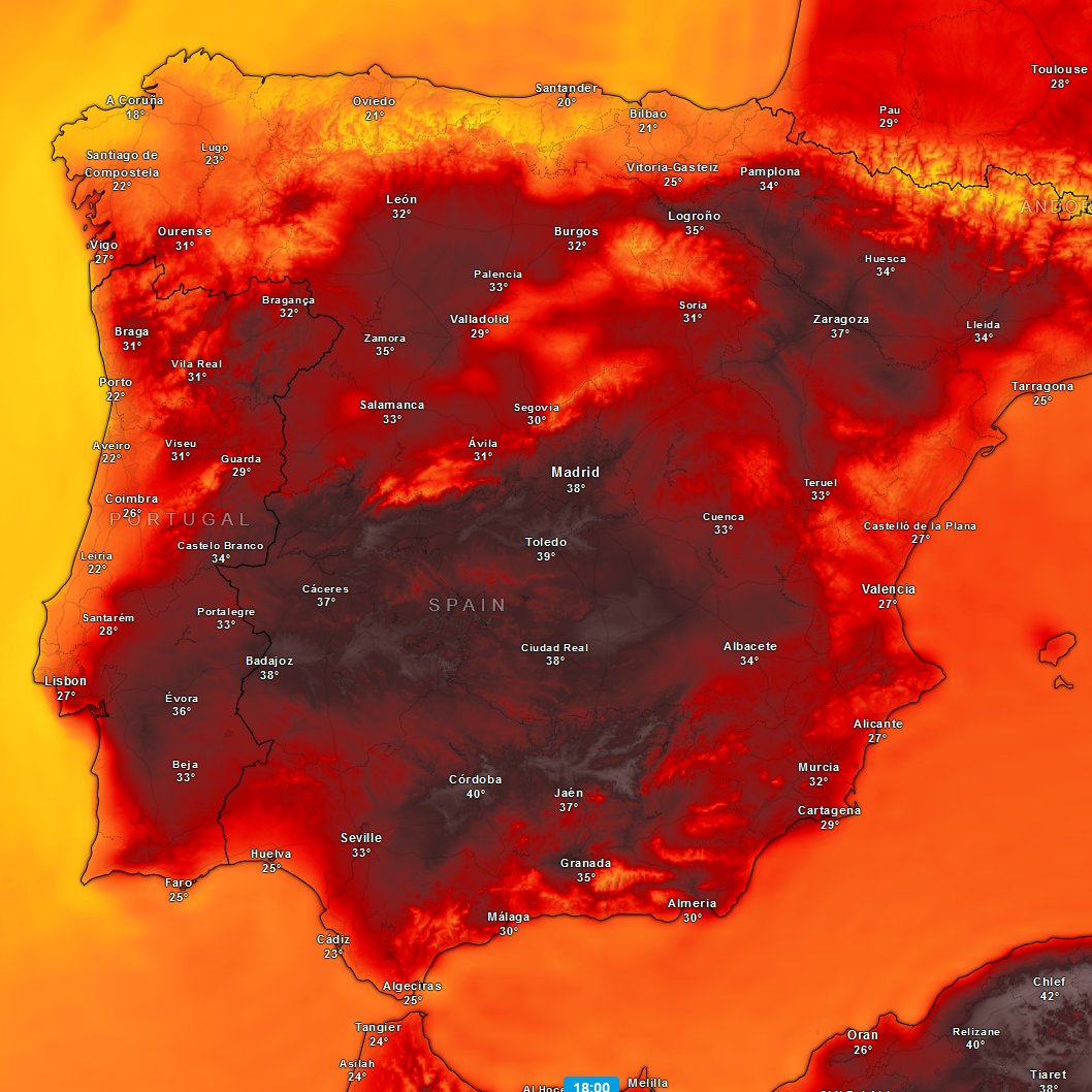Algunos meteorólogos ya nos están diciendo que sienten vergüenza ajena cuando les hacen sacar estos mapas. El alarmismo como arma para ganar audiencia y el cambio cromático es lamentable. El infierno se desata. 

Si, en verano hace calor. El record en Barcelona lo tenemos con más