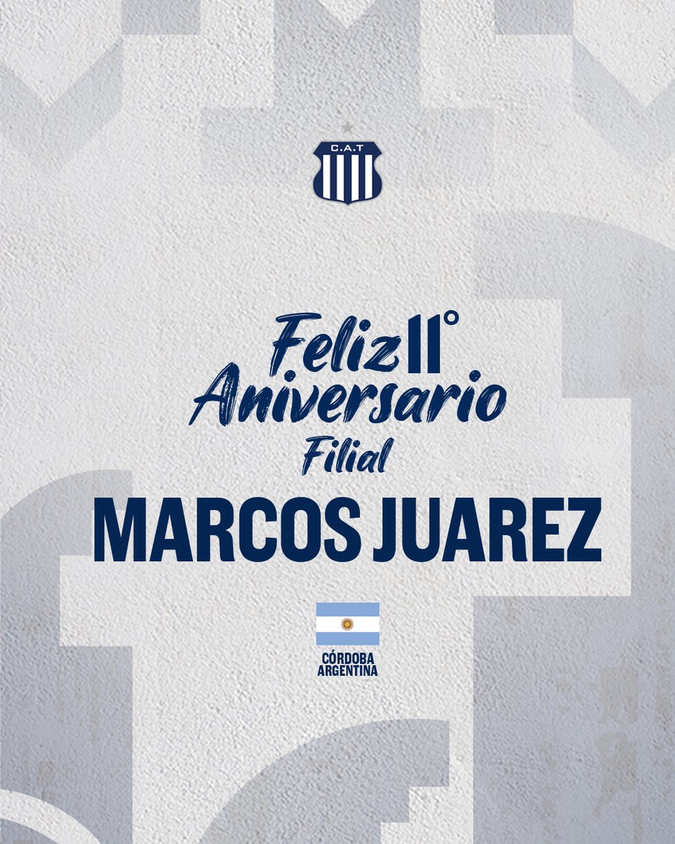 🎂 ¡Feliz 1⃣1⃣° aniversario #FilialTalleres Marcos Juárez!

📍 Marcos Juárez es la ciudad cabecera del departamento del mismo nombre, en el sudoeste de la provincia. Se encuentra a 150 km de Rosario y 256 km de la ciudad de Córdoba.

#JuntosTodo 💙 #VamosTalleres 🔵⚪️