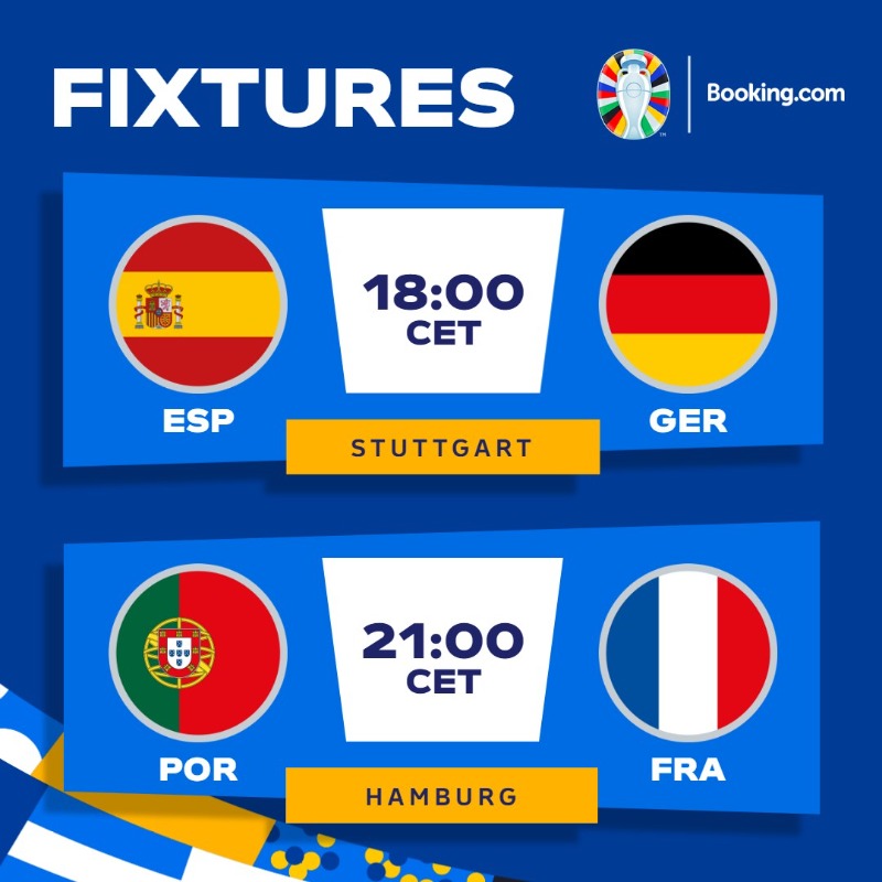 RaiSport's tweet photo. ⚽️ #Euro2024 #day18
📺 #RaDue
⏰ 18.00
🆚 #ESP - #GER
🎧 Bizzotto - Adani
📺 #RaiUno
⏰ 21.00
🆚 #POR - #FRA
🎧 Rimedio - A.Di Gennaro https://t.co/9ZTUcKNHWL